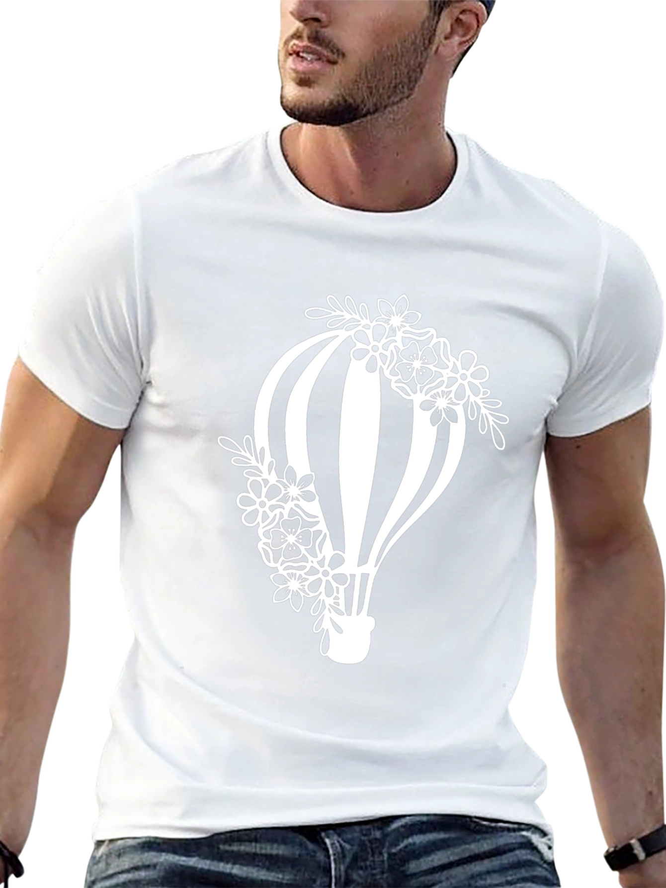 Floral Hot Air Balloon Graphic Tee - Black