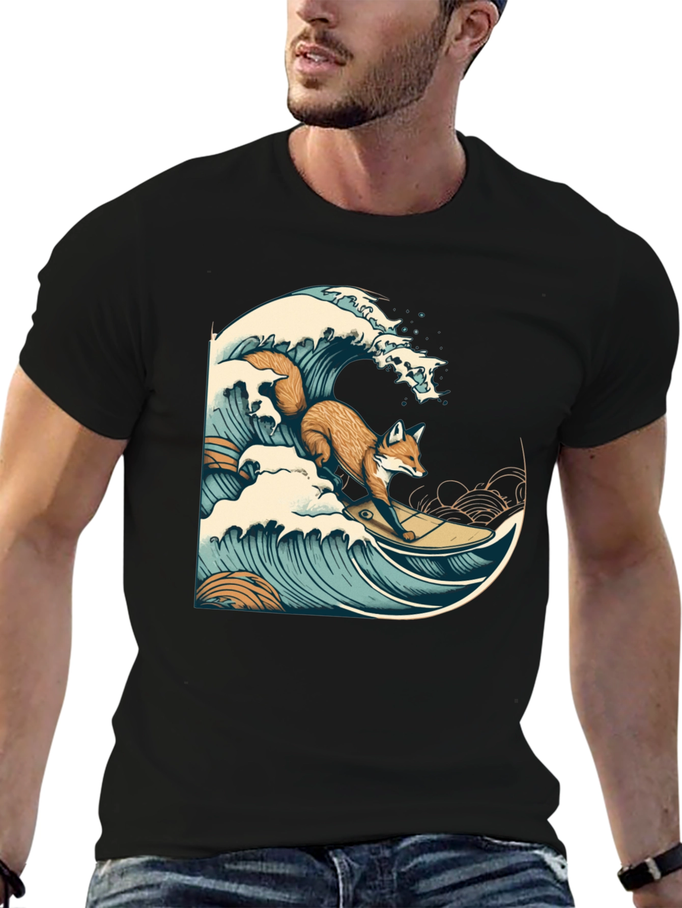 Surfing Fox Graphic Tee - Cool Wave Design