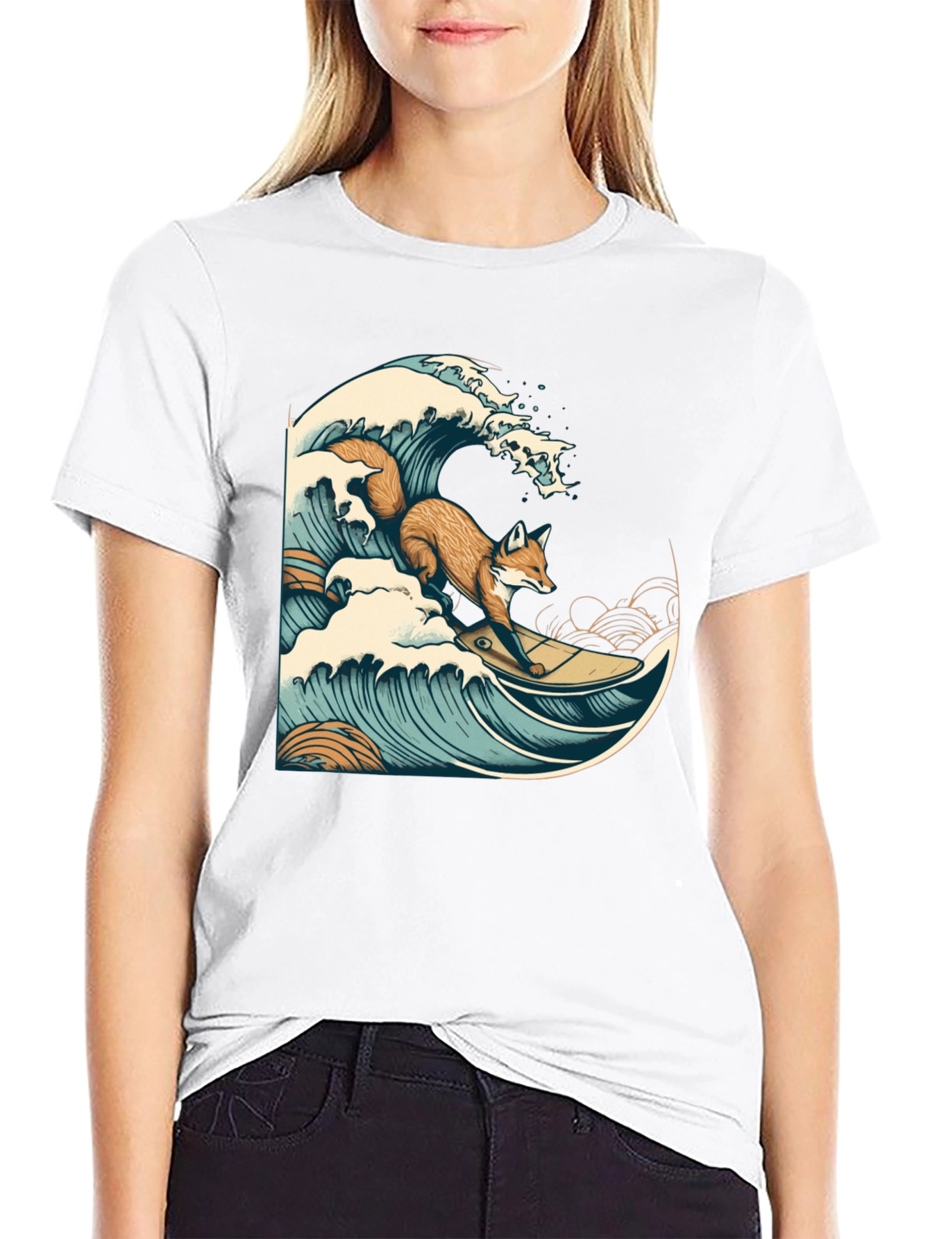Surfing Fox Graphic Tee - Cool Wave Design