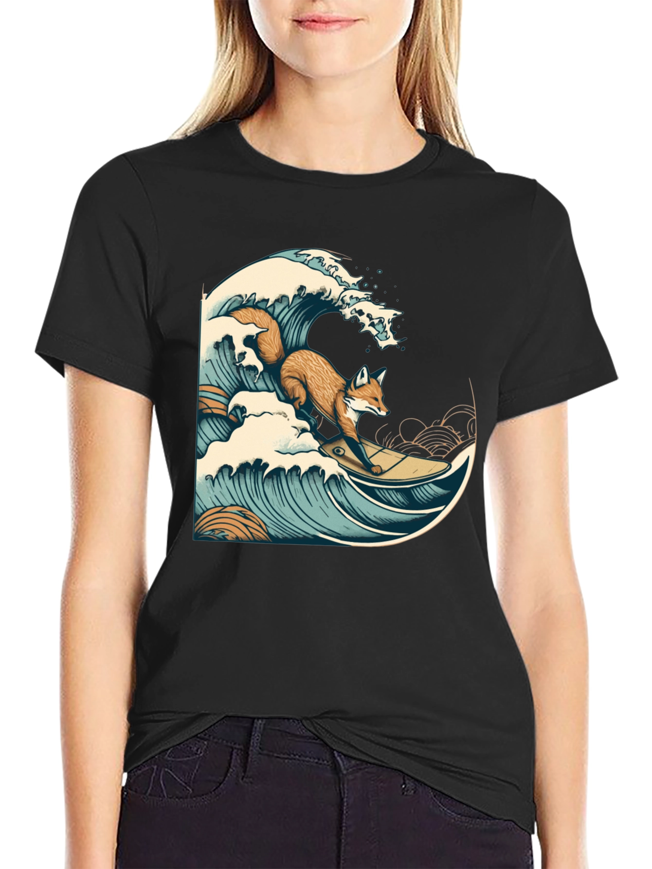 Surfing Fox Graphic Tee - Cool Wave Design