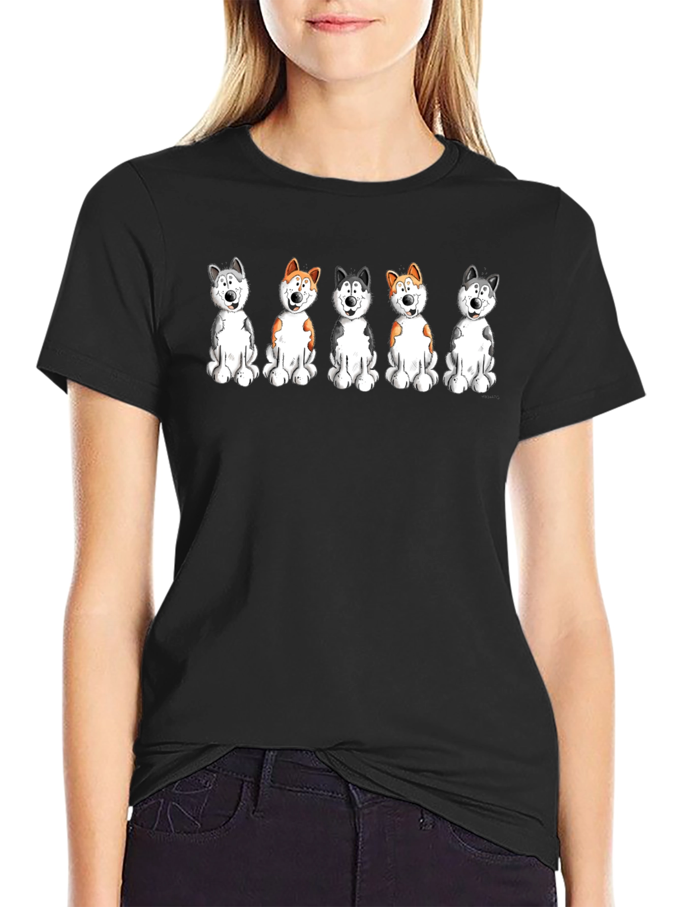 Cute Cartoon Husky Dog Graphic T-Shirt
