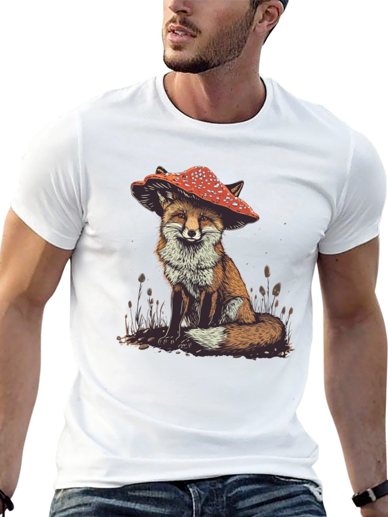 Fox in Mushroom Hat Graphic Tee