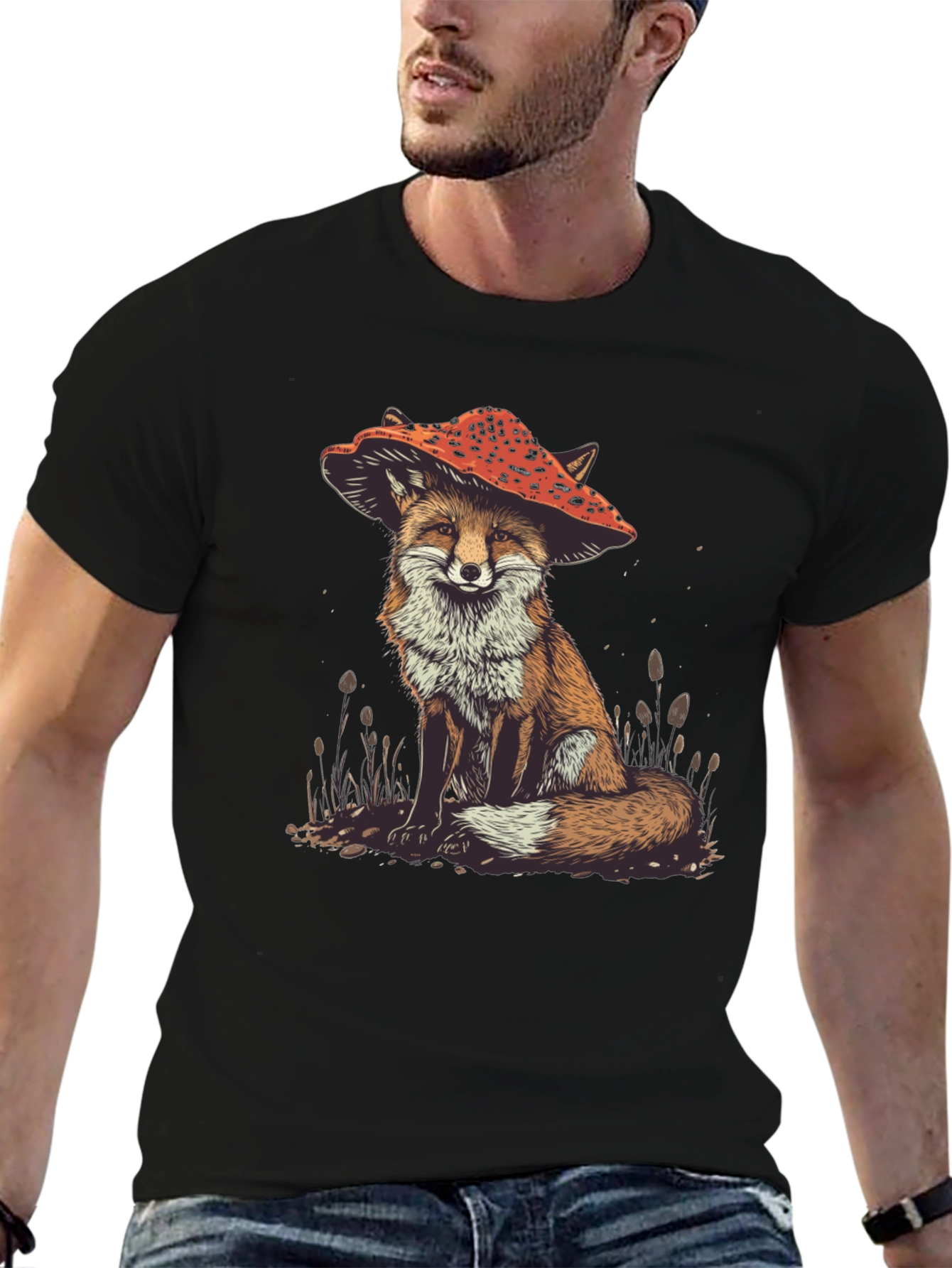 Fox in Mushroom Hat Graphic Tee