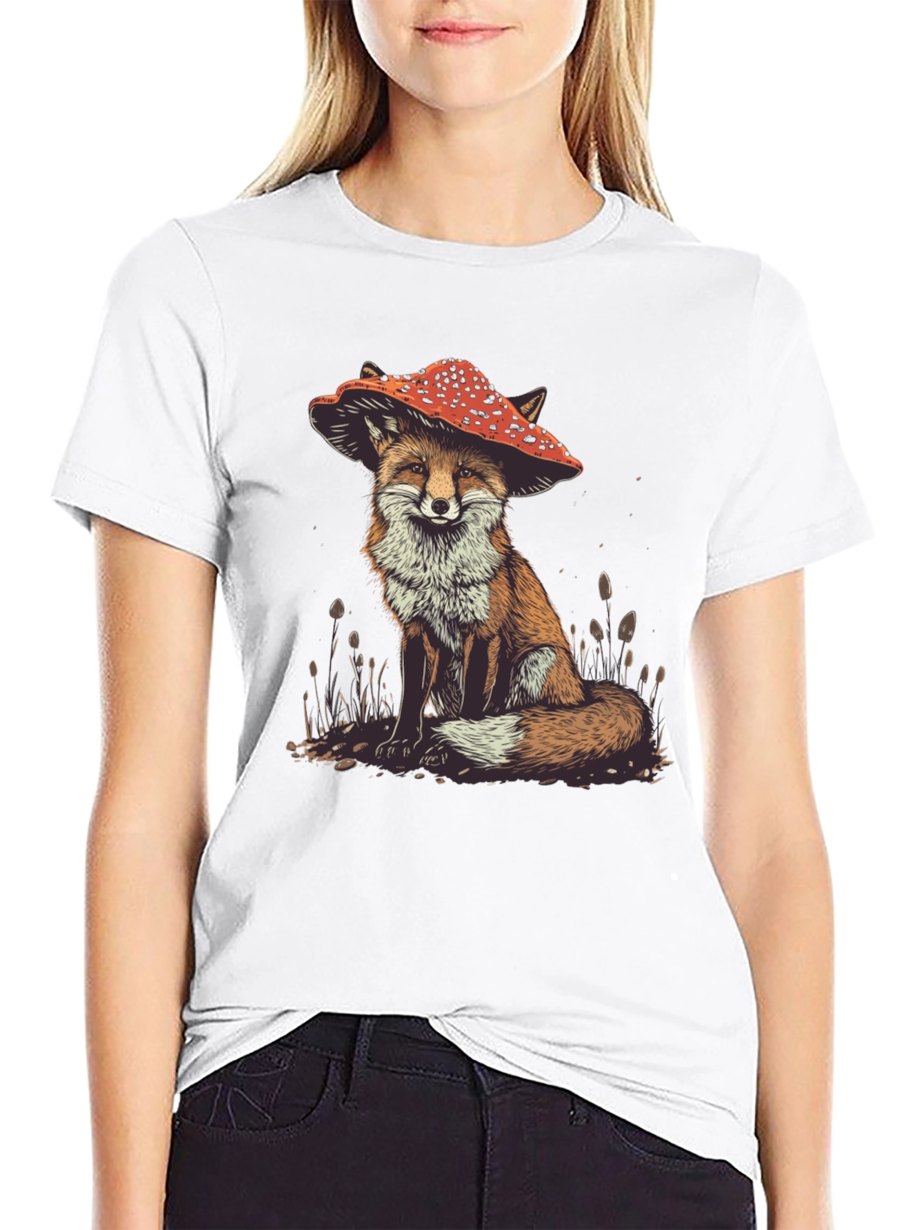 Fox in Mushroom Hat Graphic Tee
