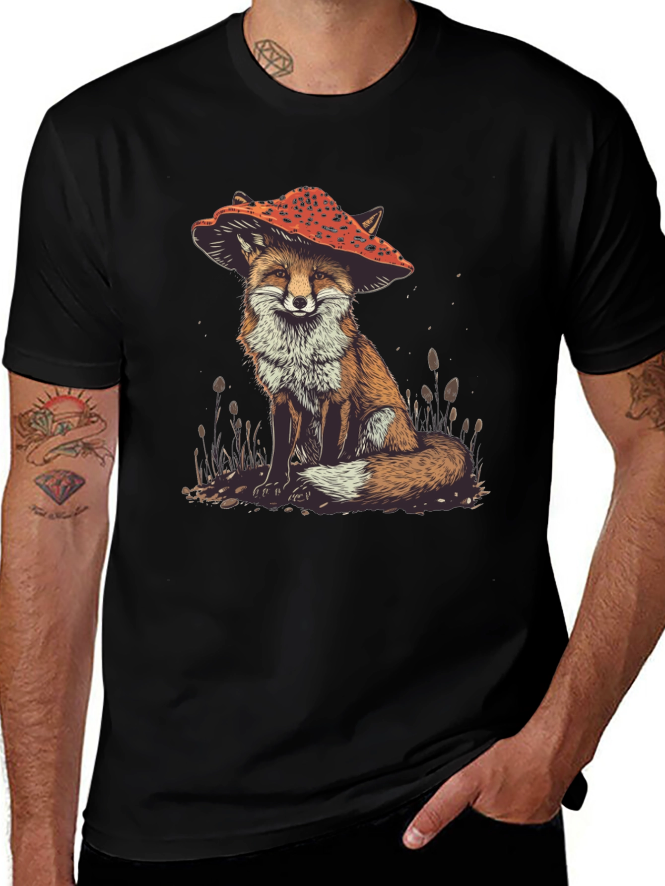 Fox in Mushroom Hat Graphic Tee