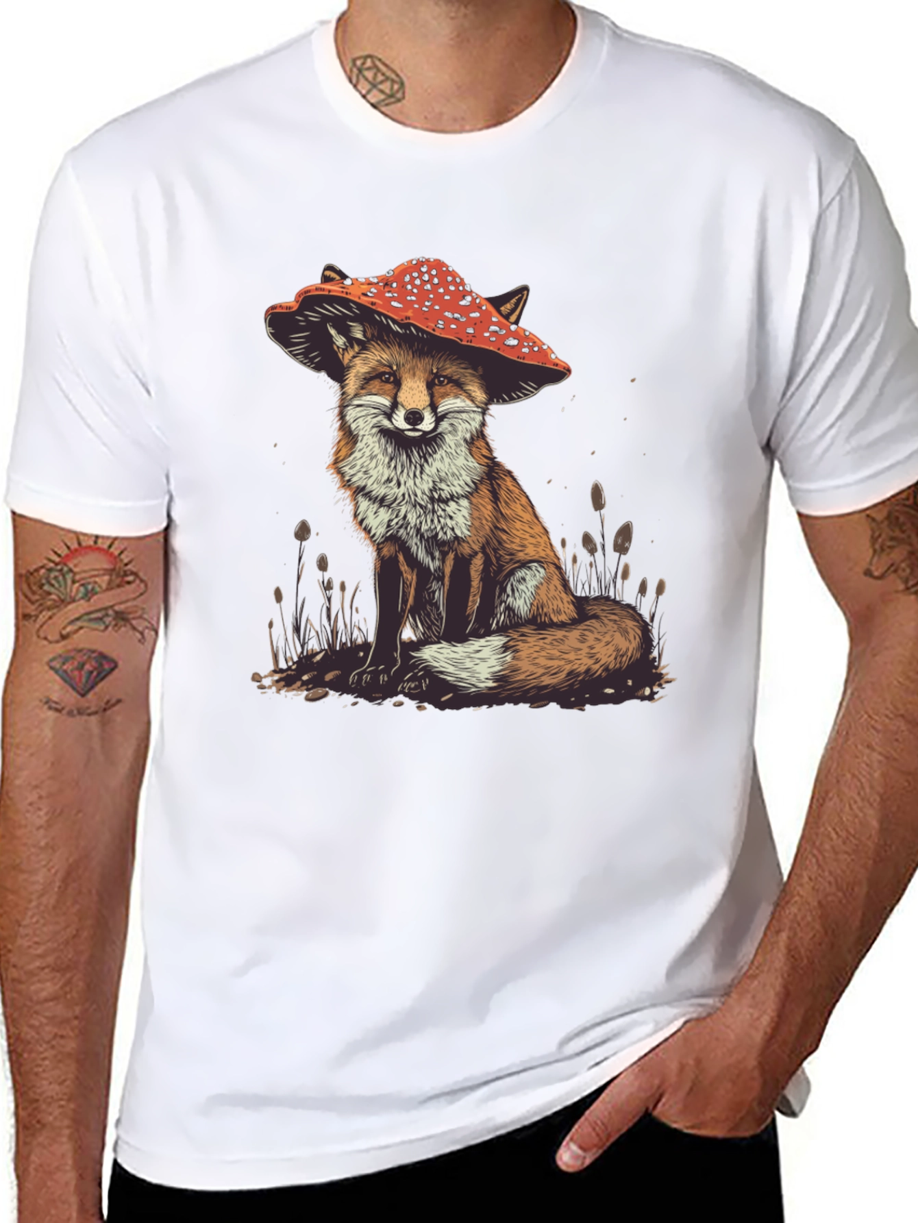 Fox in Mushroom Hat Graphic Tee