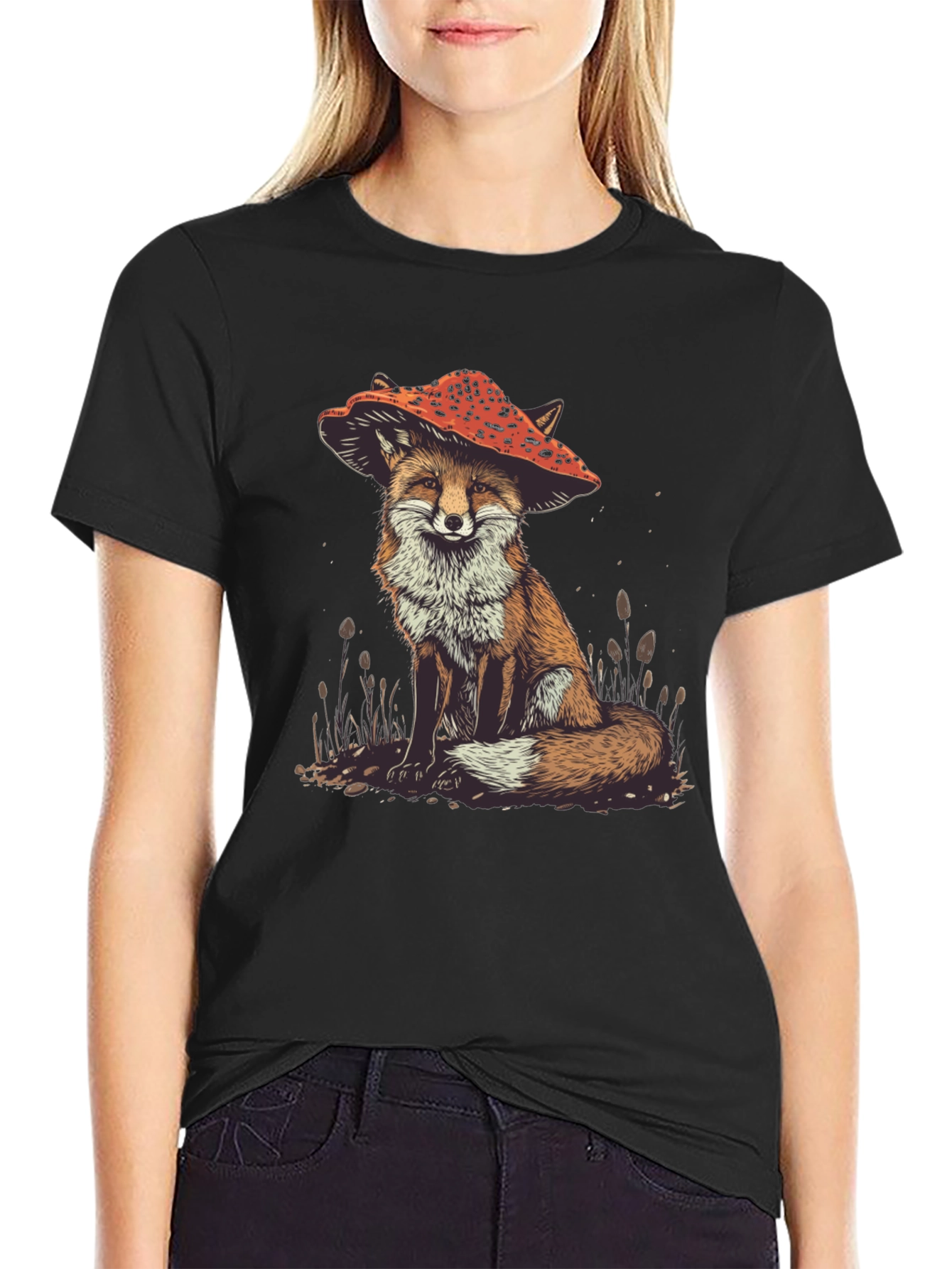 Fox in Mushroom Hat Graphic Tee