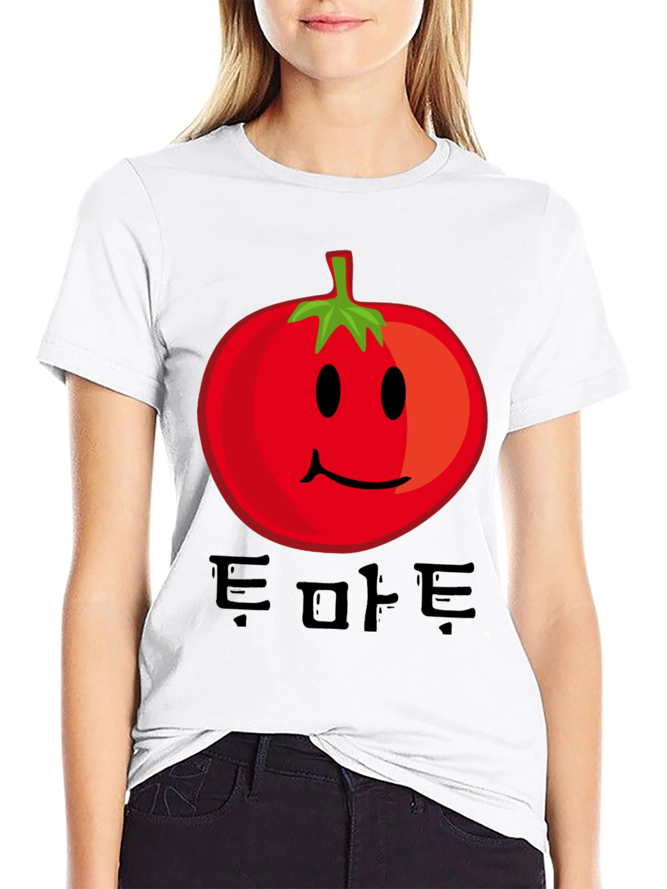 Tomato Smile Graphic T-Shirt - Korean Text