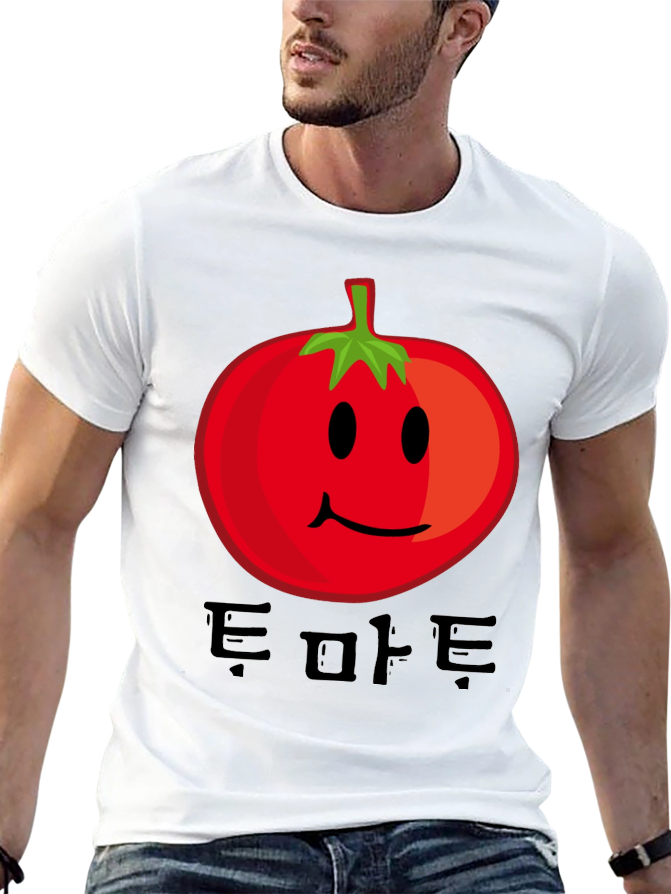 Tomato Smile Graphic T-Shirt - Korean Text