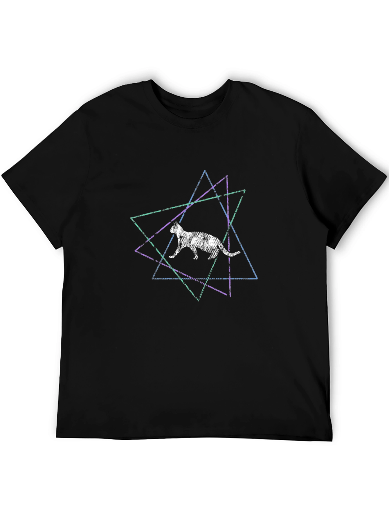 Geometric Cat Graphic Tee - Black