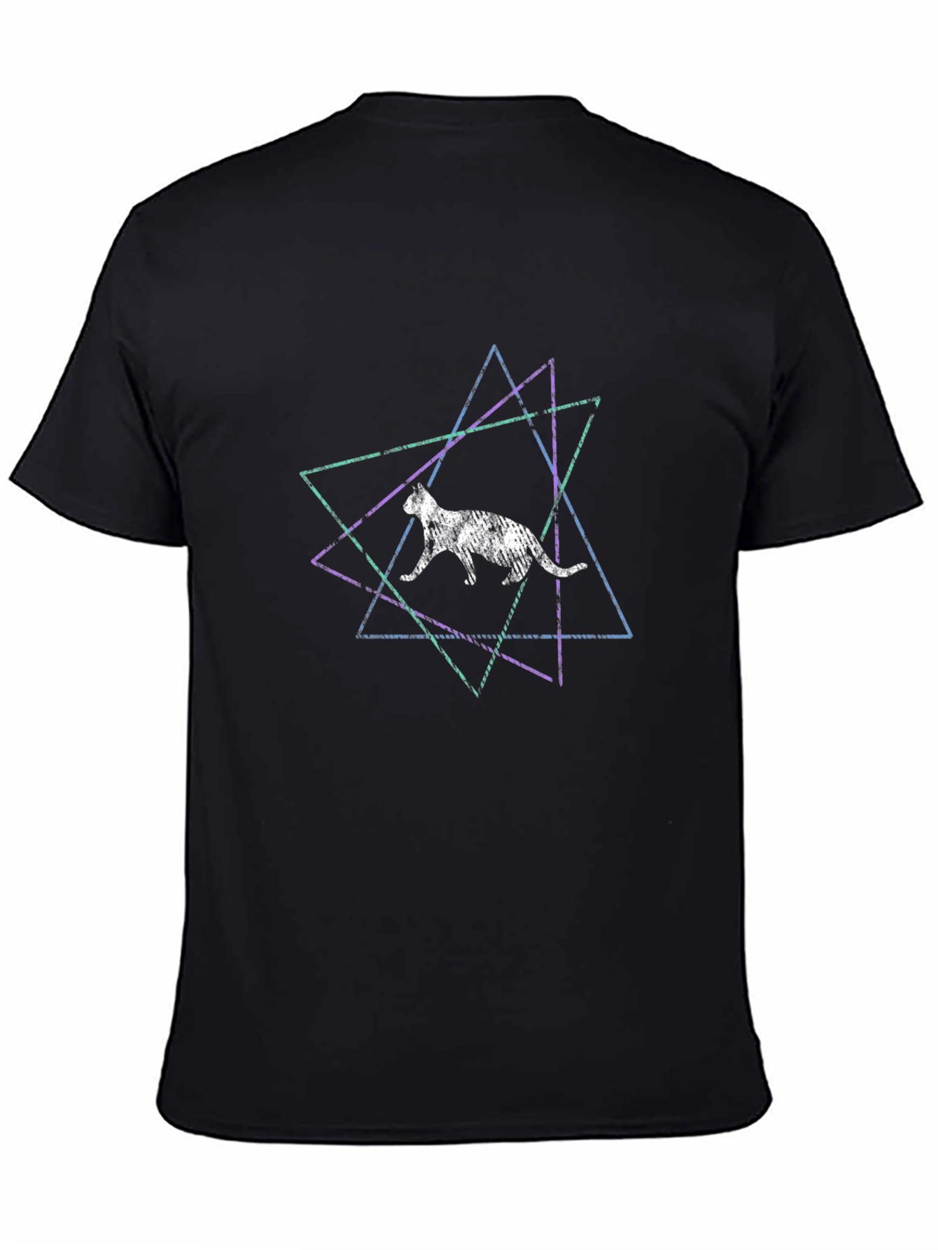 Geometric Cat Graphic Tee - Black