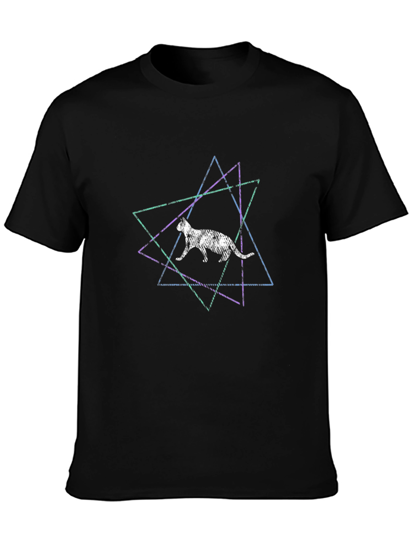 Geometric Cat Graphic Tee - Black