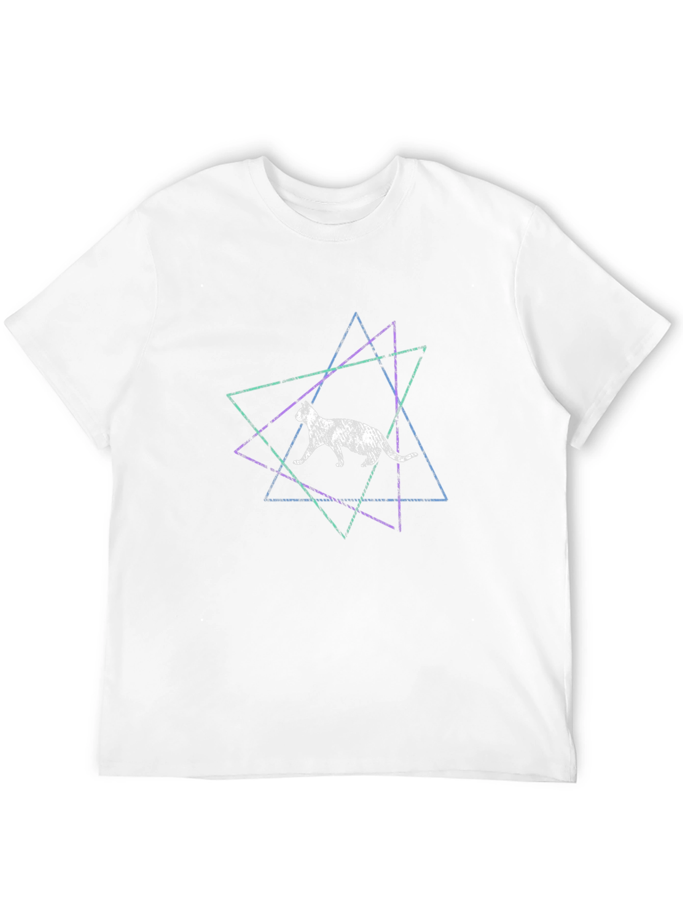 Geometric Cat Graphic Tee - Black