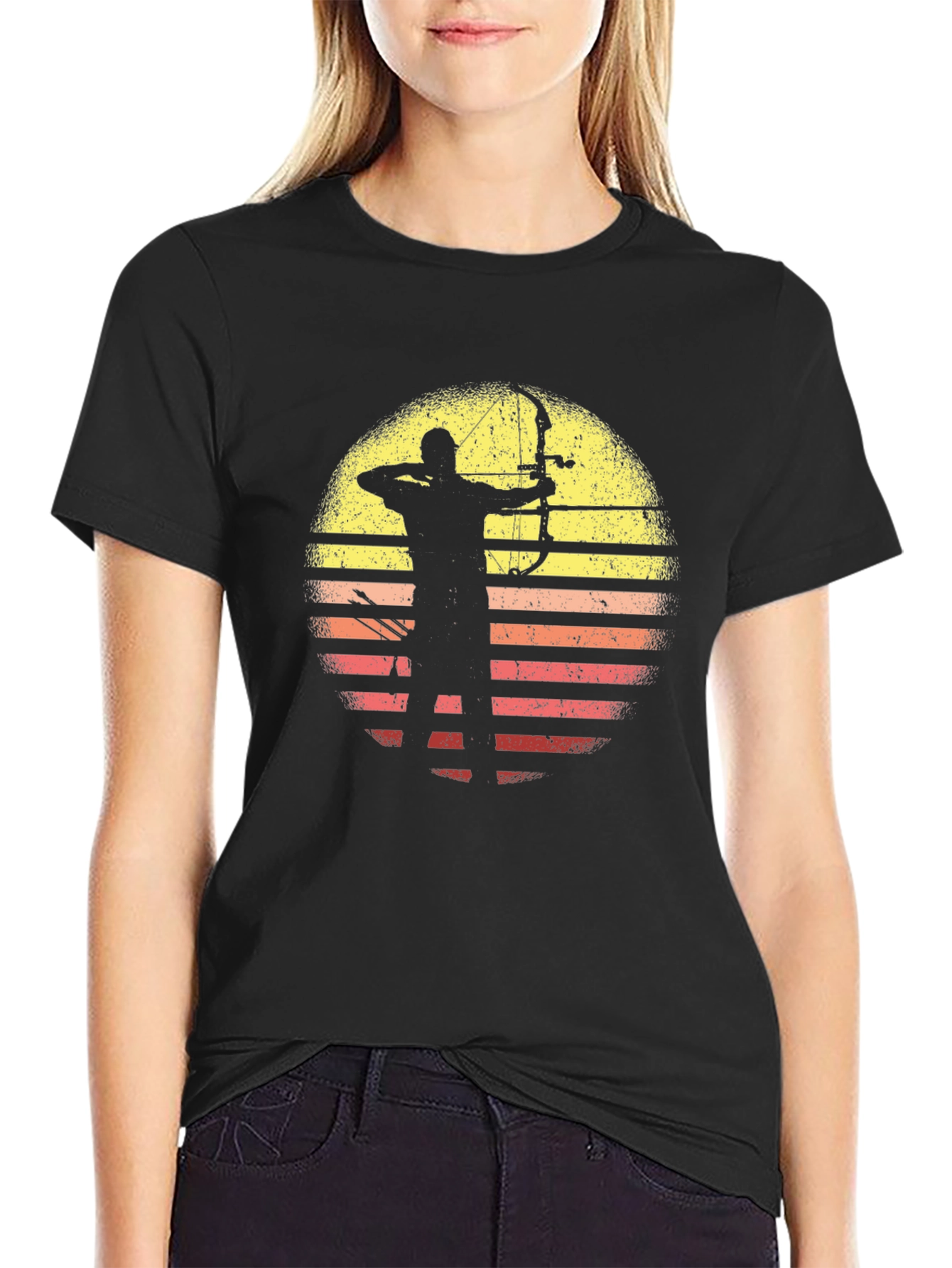 Archery Sunset Graphic Tee - Black Cotton T-Shirt