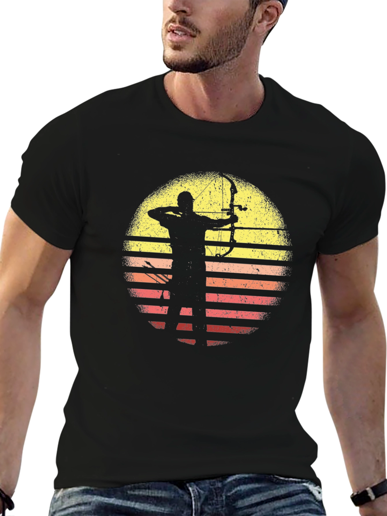 Archery Sunset Graphic Tee - Black Cotton T-Shirt