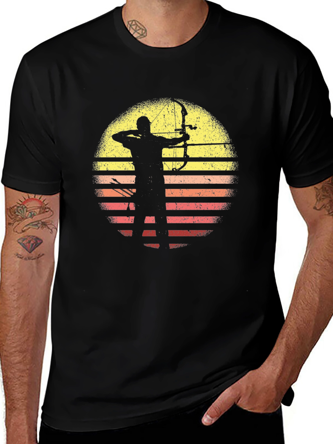 Archery Sunset Graphic Tee - Black Cotton T-Shirt