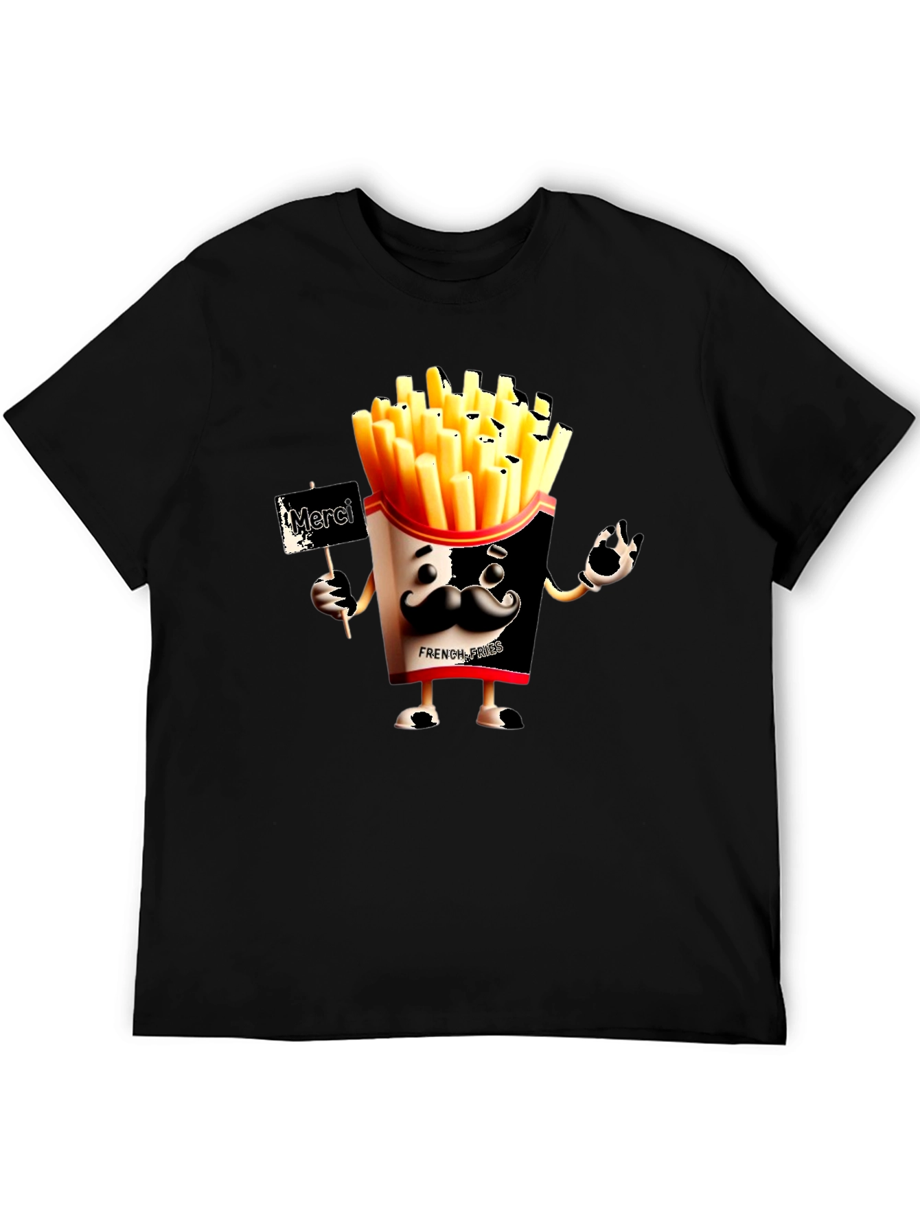 Novelty French Fries Graphic Black T-Shirt