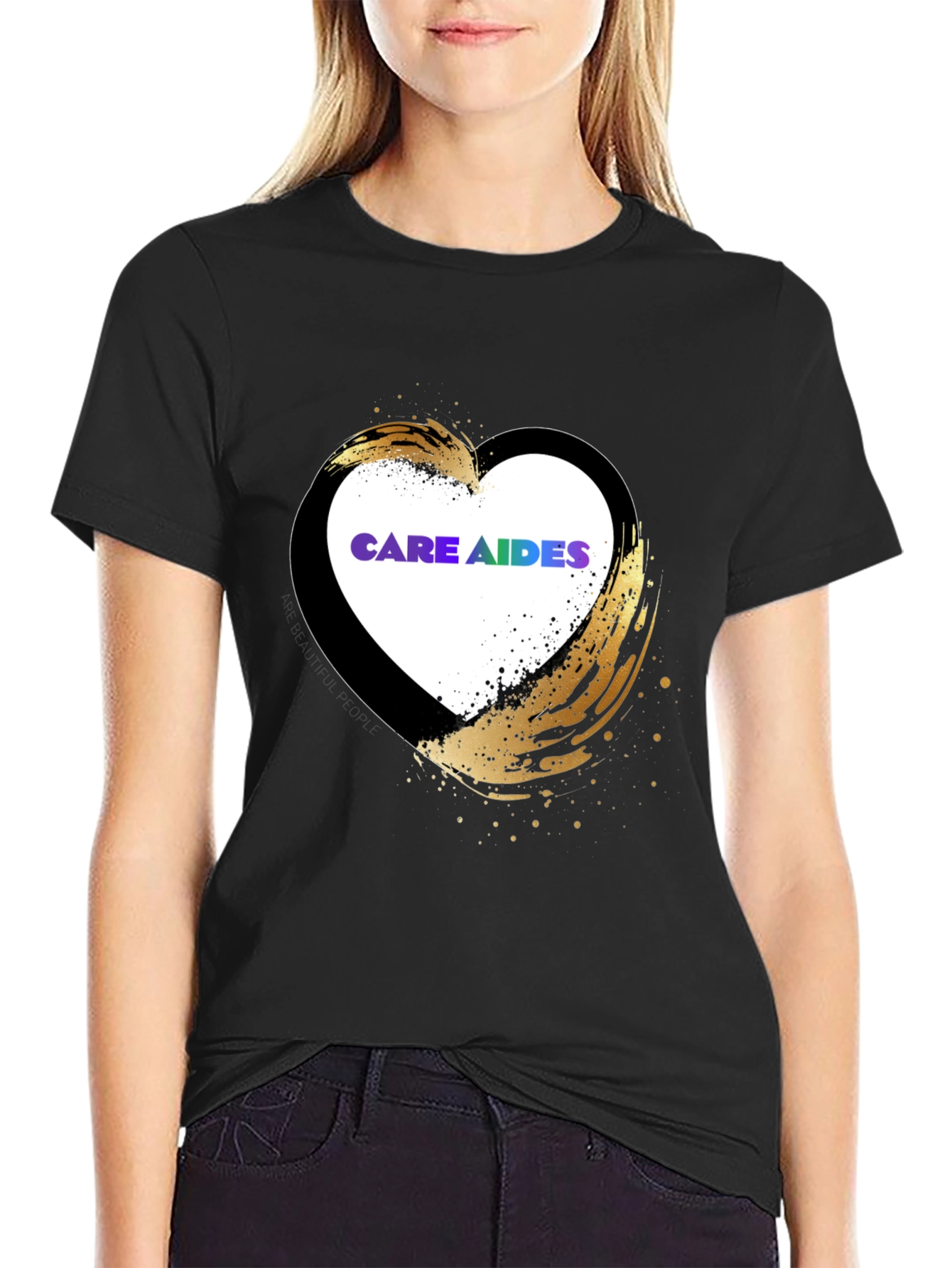 Care Aides Heart Graphic T-Shirt - Black