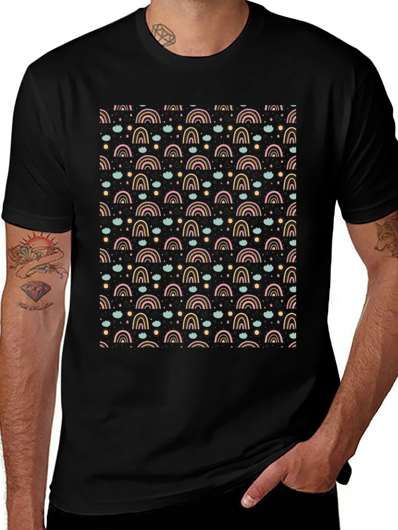 Rainbow Pattern Black Tee