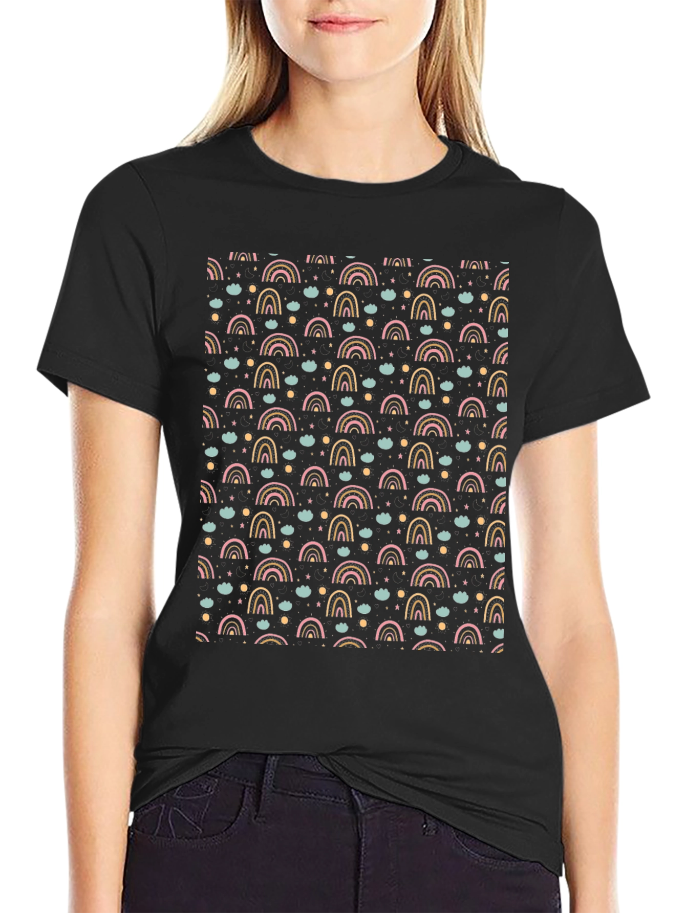 Rainbow Pattern Black Tee