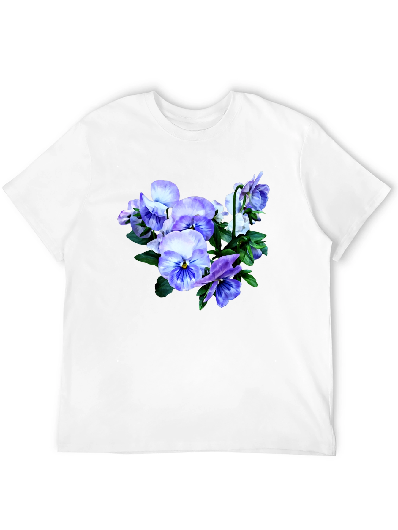 Floral T-Shirt with Pansies Black Cotton Tee