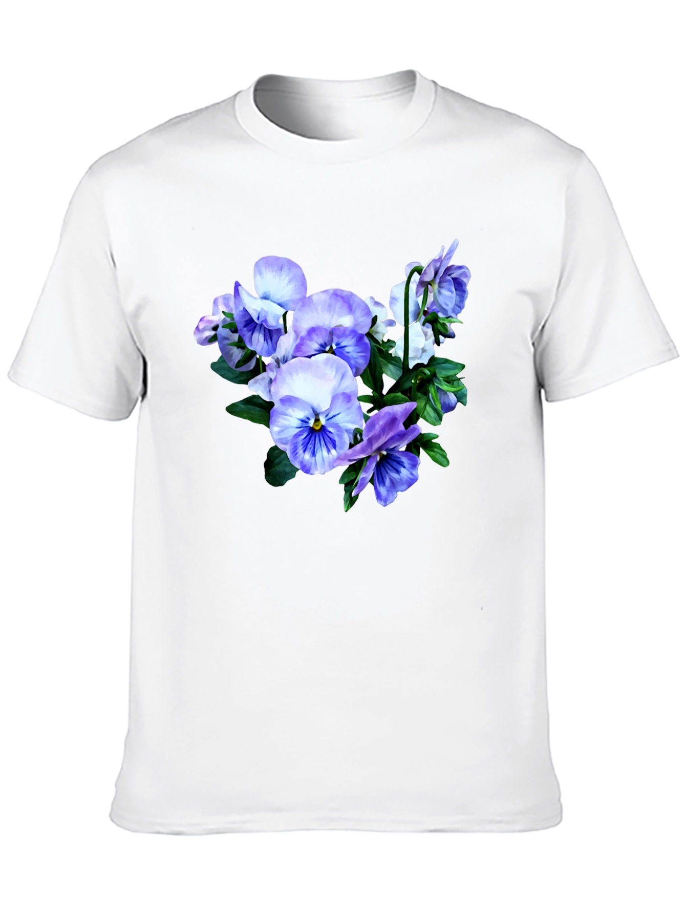 Floral T-Shirt with Pansies Black Cotton Tee