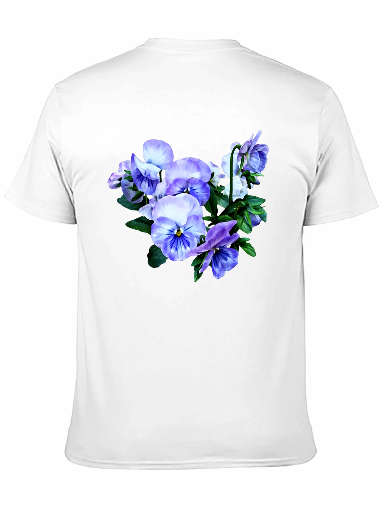 Floral T-Shirt with Pansies Black Cotton Tee