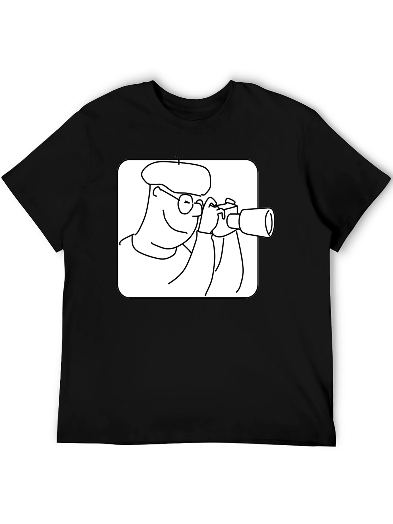 Black T-Shirt with Cartoon Photographer Design