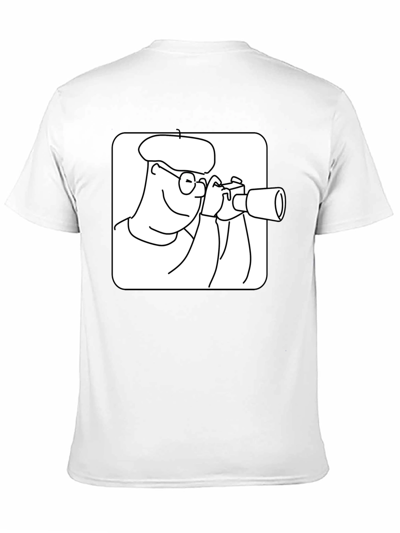 Black T-Shirt with Cartoon Photographer Design