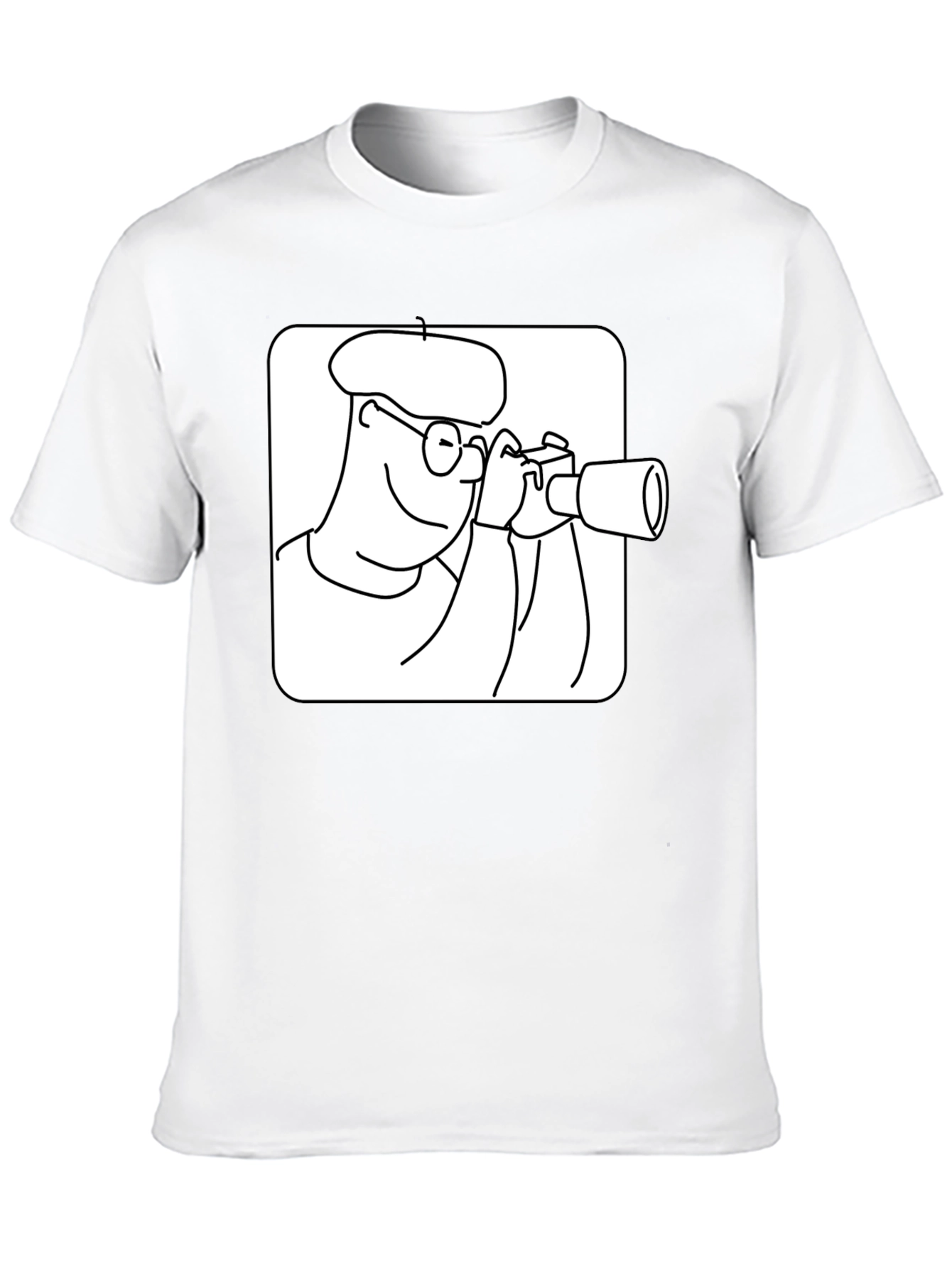 Black T-Shirt with Cartoon Photographer Design