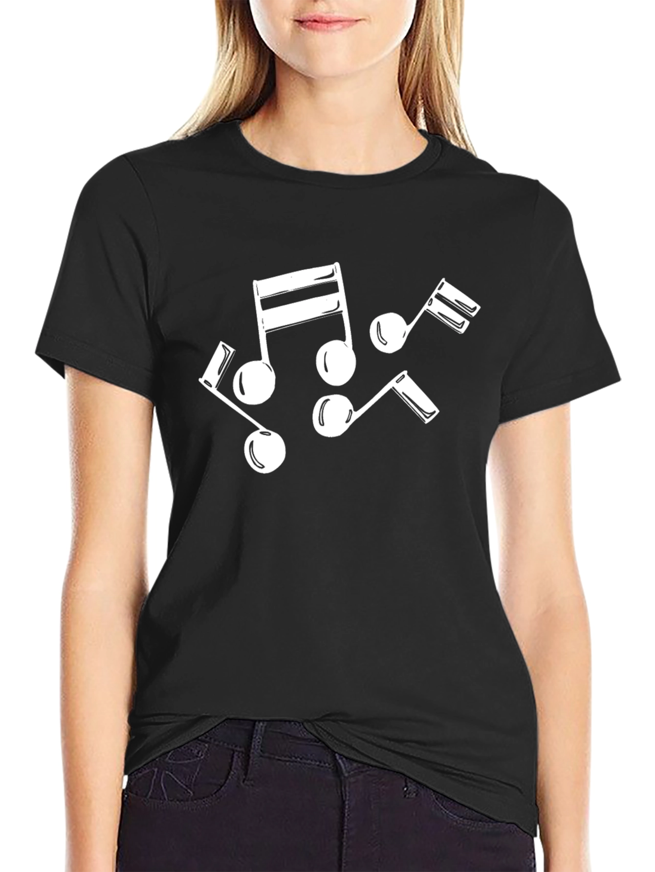 Musical Notes Graphic Tee - Black Cotton T-Shirt