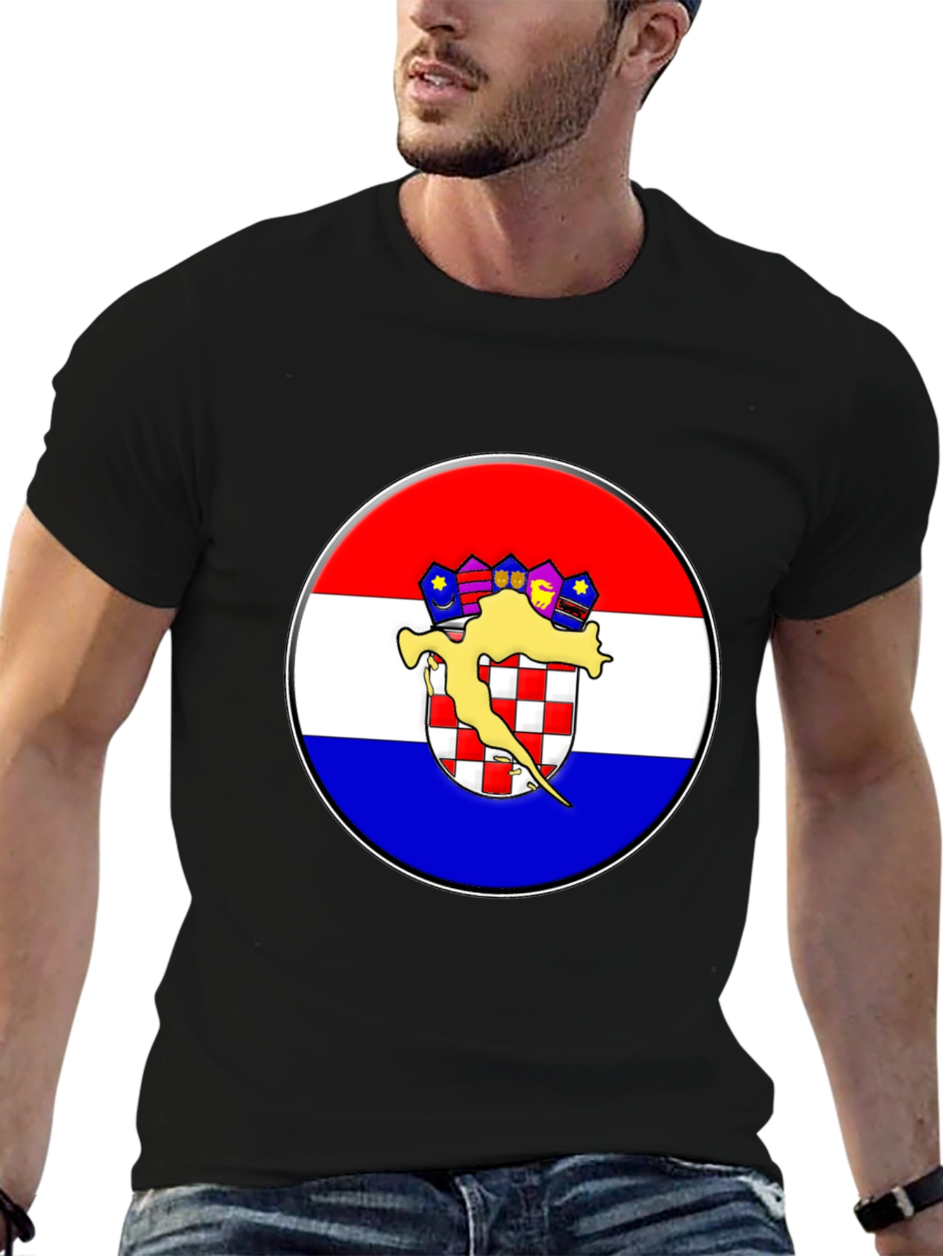 Croatian Flag Graphic T-Shirt - Black