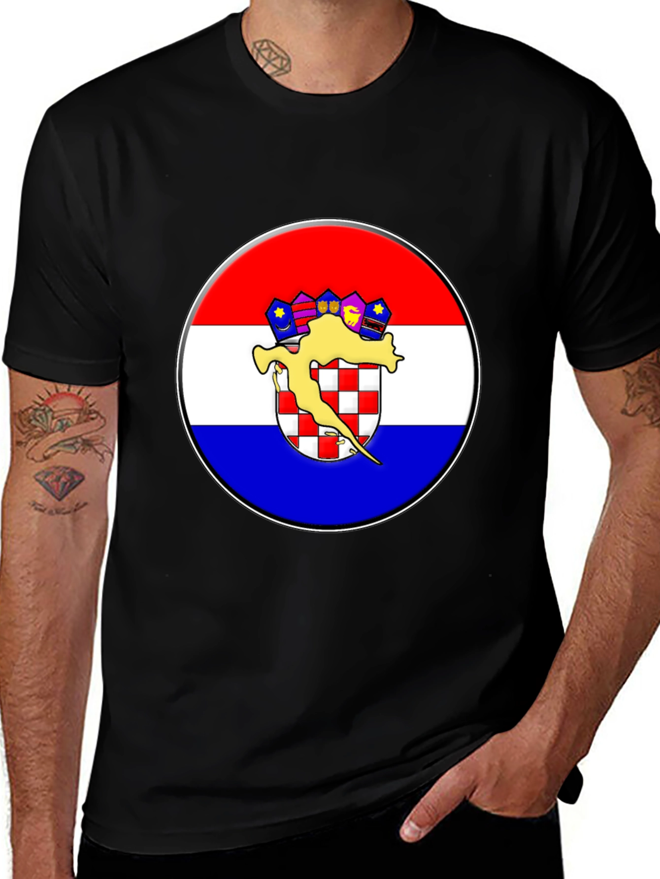 Croatian Flag Graphic T-Shirt - Black
