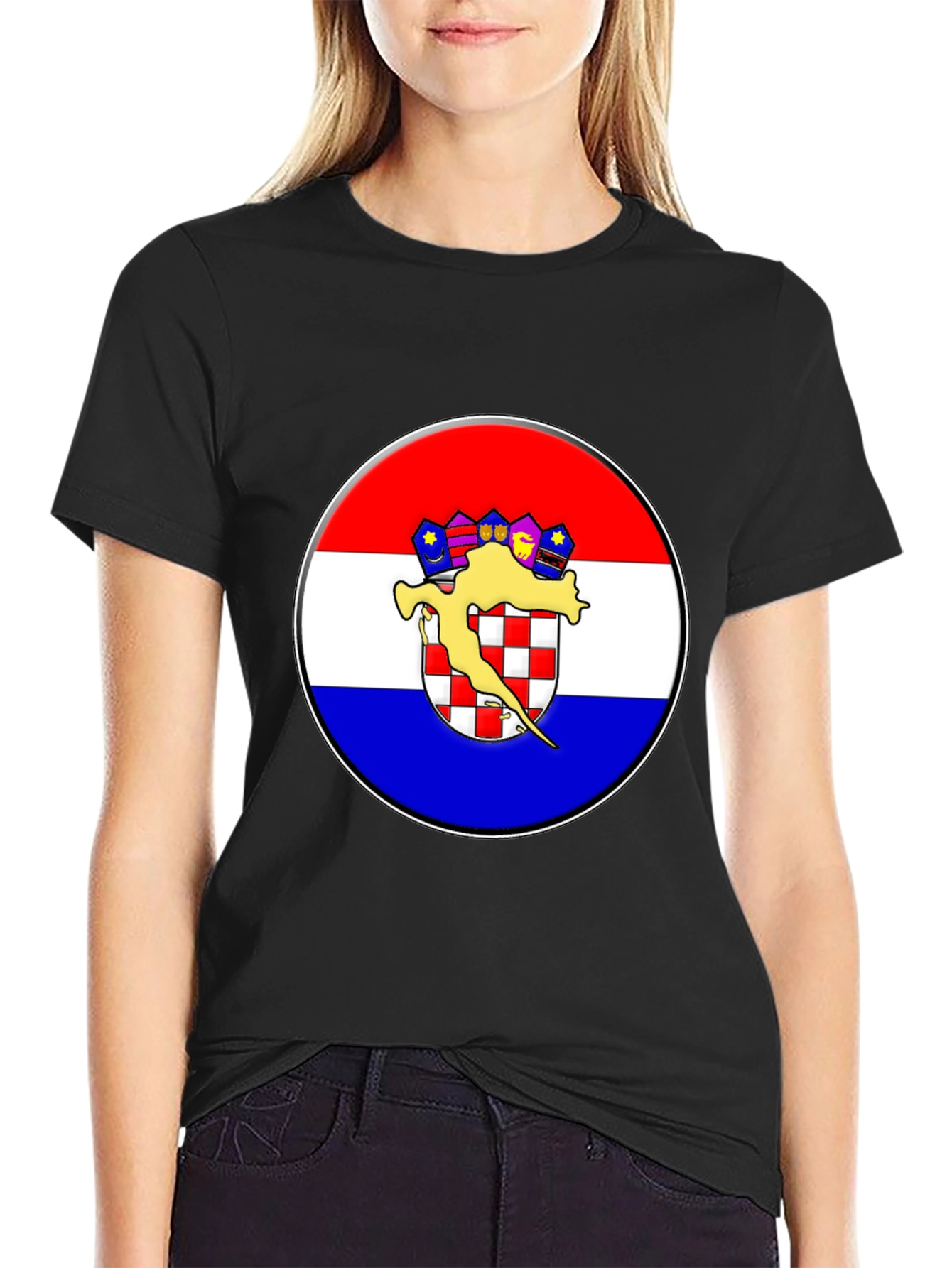 Croatian Flag Graphic T-Shirt - Black