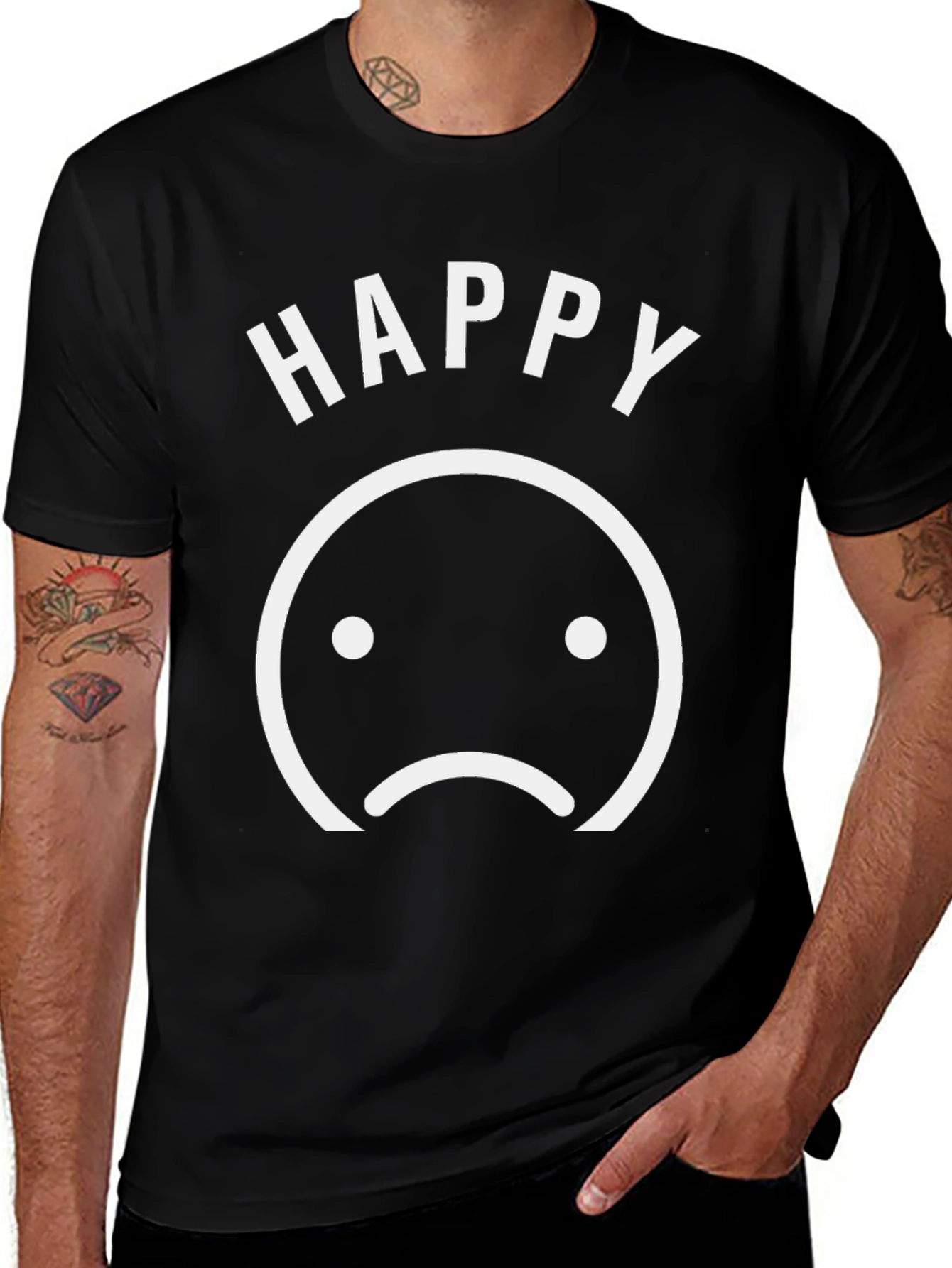 Happy Sad Face Graphic T-Shirt - Mens Crew Neck