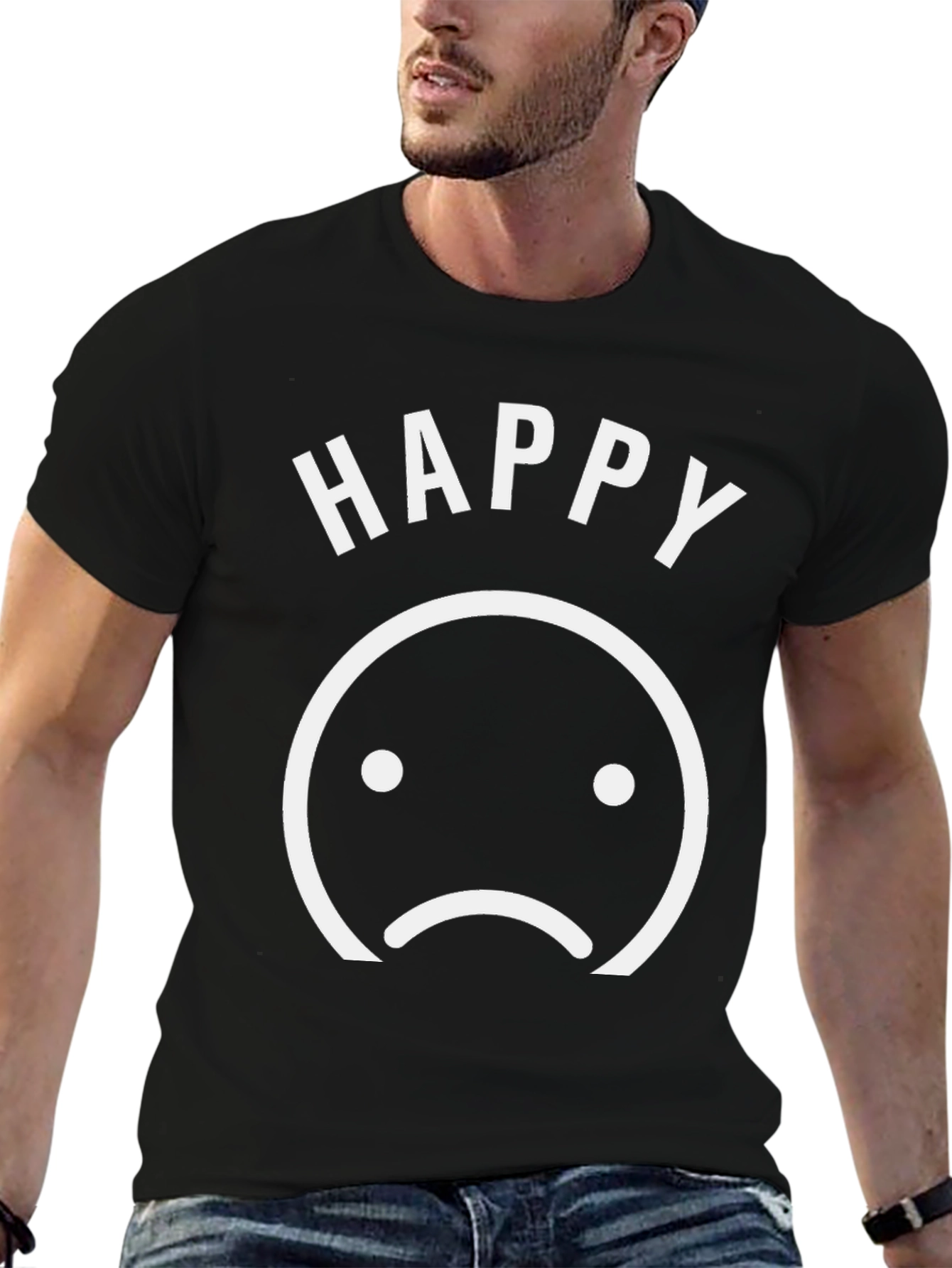 Happy Sad Face Graphic T-Shirt - Mens Crew Neck