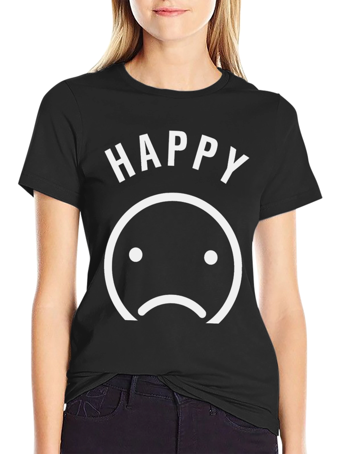Happy Sad Face Graphic T-Shirt - Mens Crew Neck