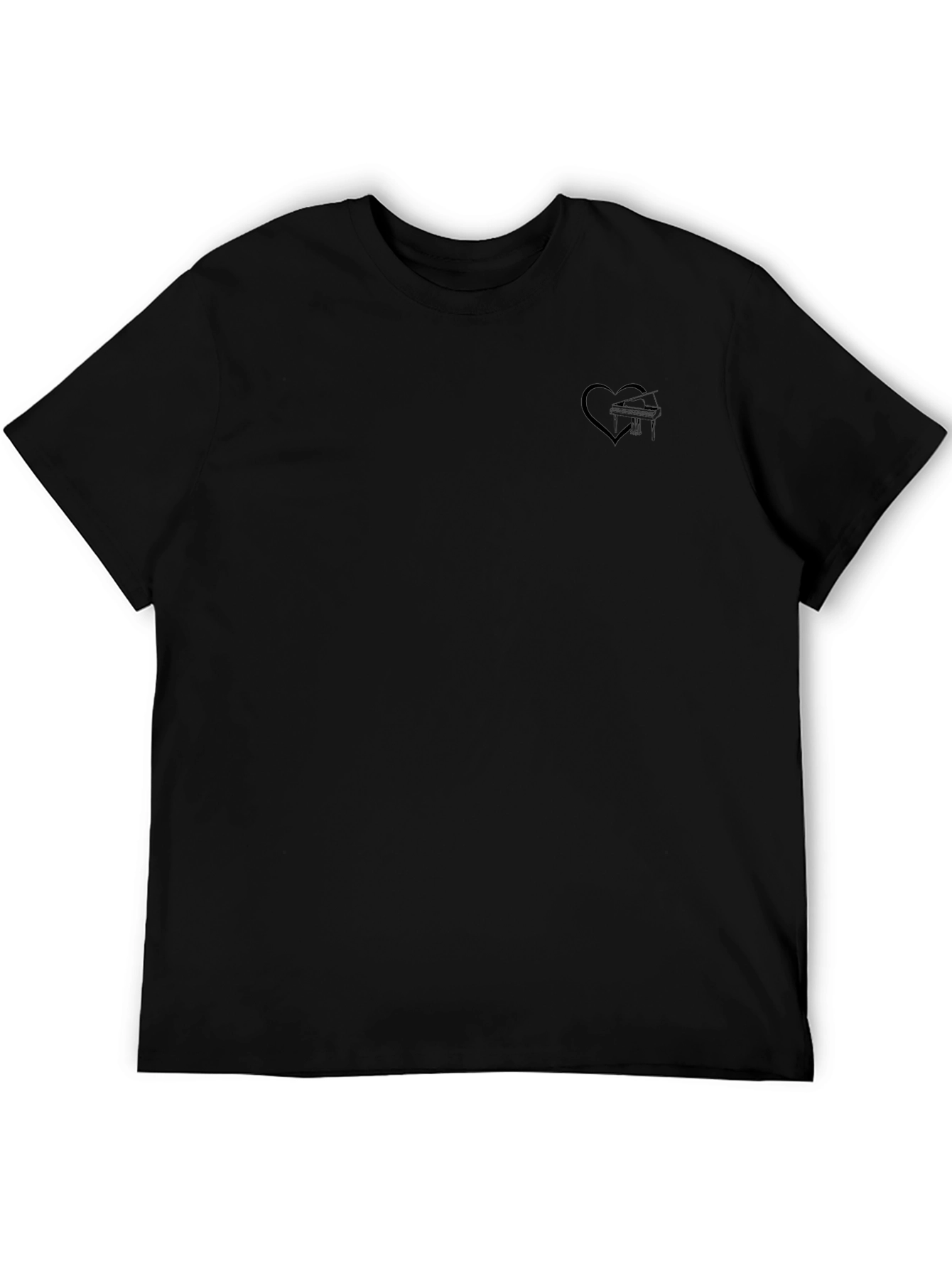Mens Black Graphic T-Shirt with Heart & Airplane Design