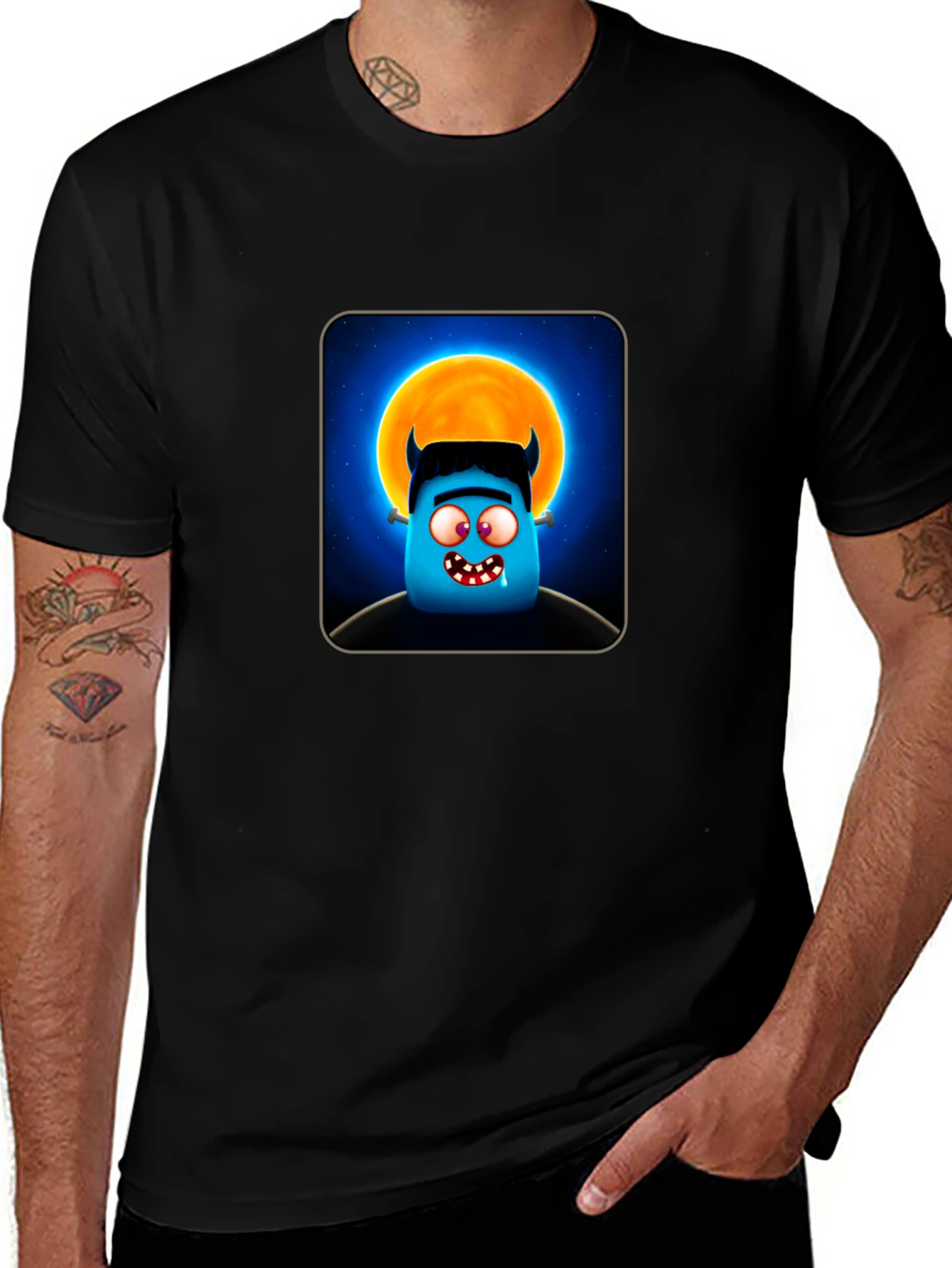 Monster Moon Graphic T-Shirt - Black Cotton Tee