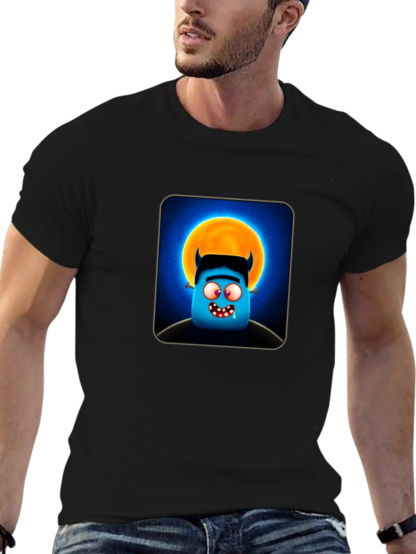 Monster Moon Graphic T-Shirt - Black Cotton Tee