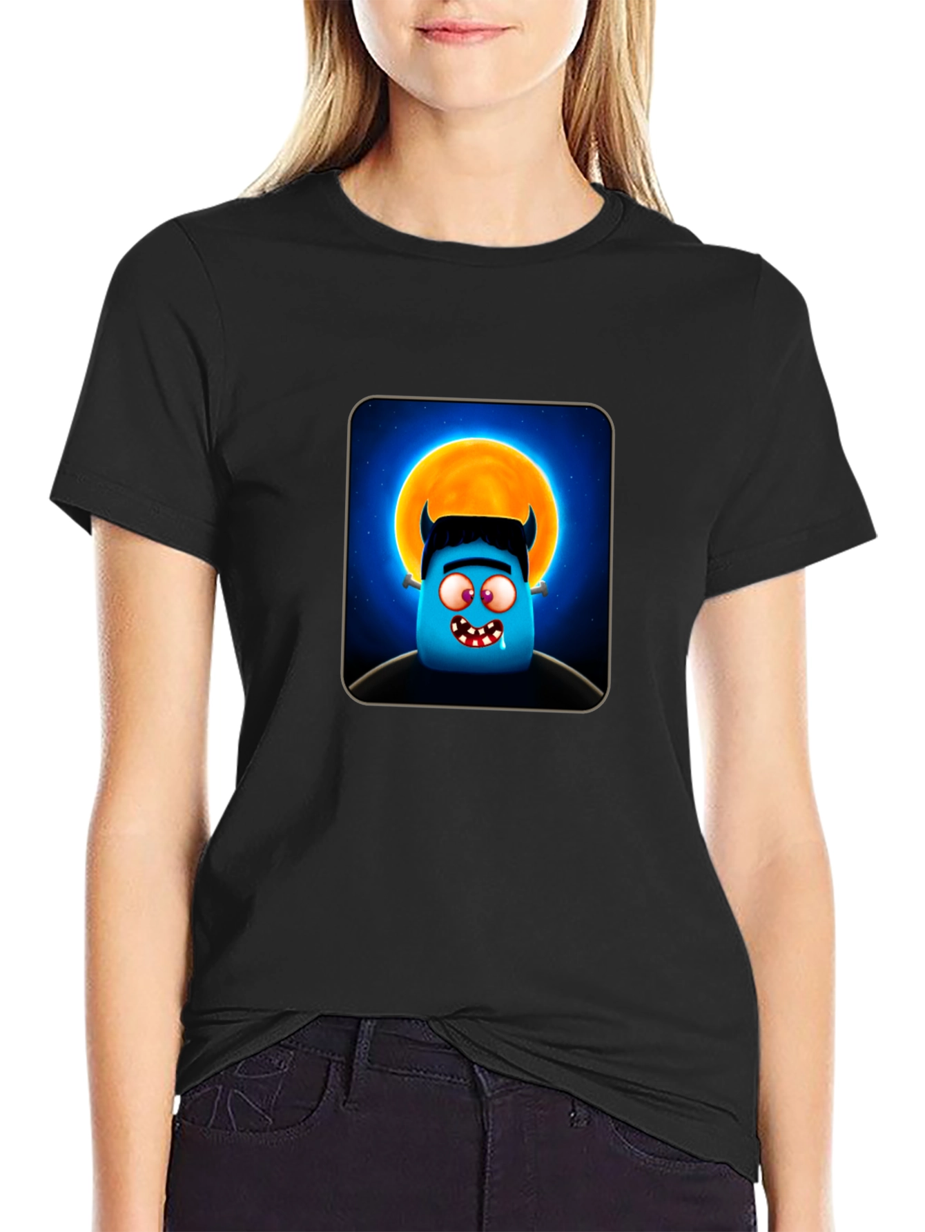 Monster Moon Graphic T-Shirt - Black Cotton Tee