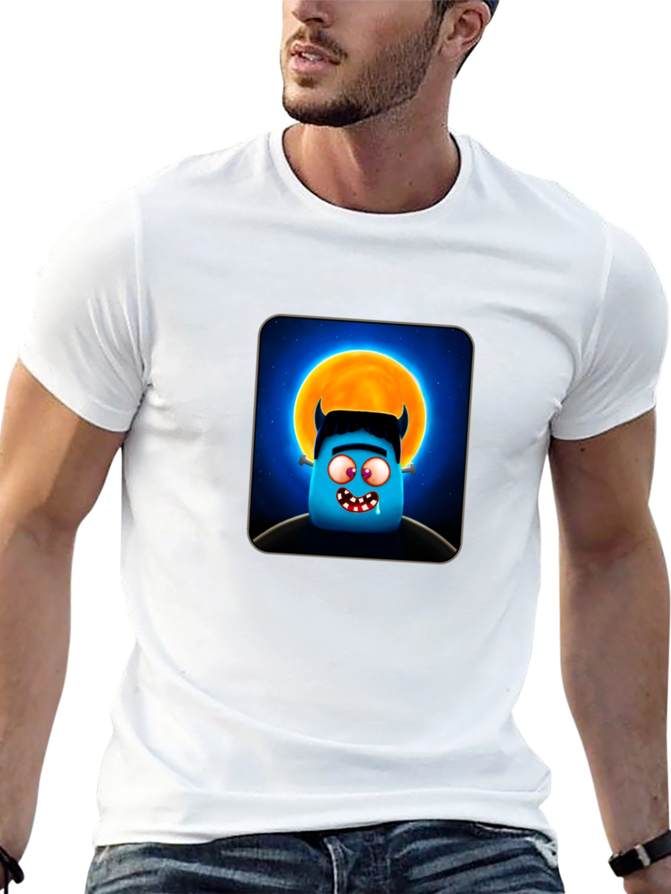 Monster Moon Graphic T-Shirt - Black Cotton Tee