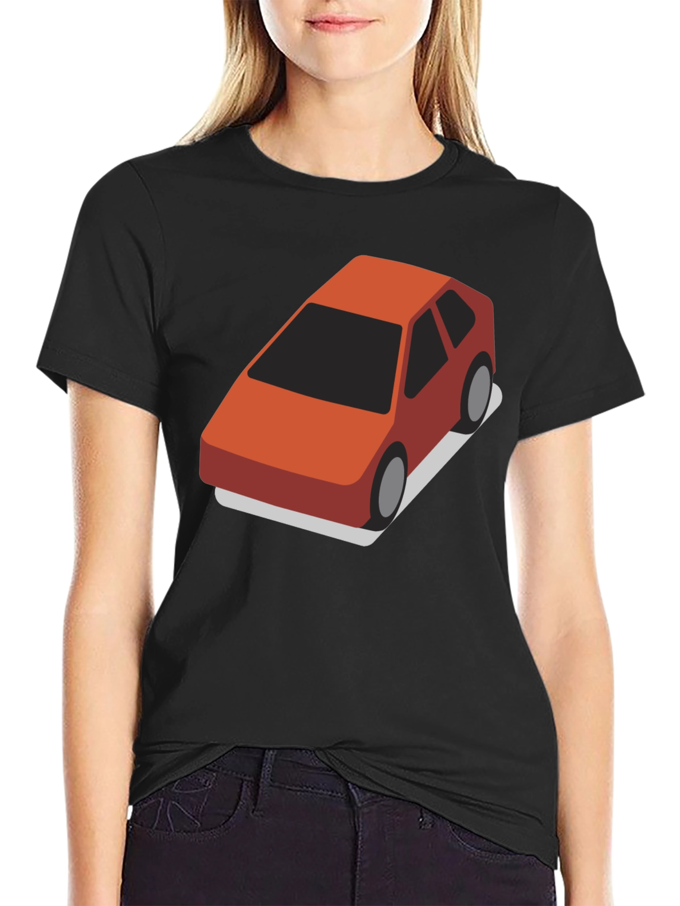 Isometric Car Graphic Tee - Black Cotton Blend T-Shirt