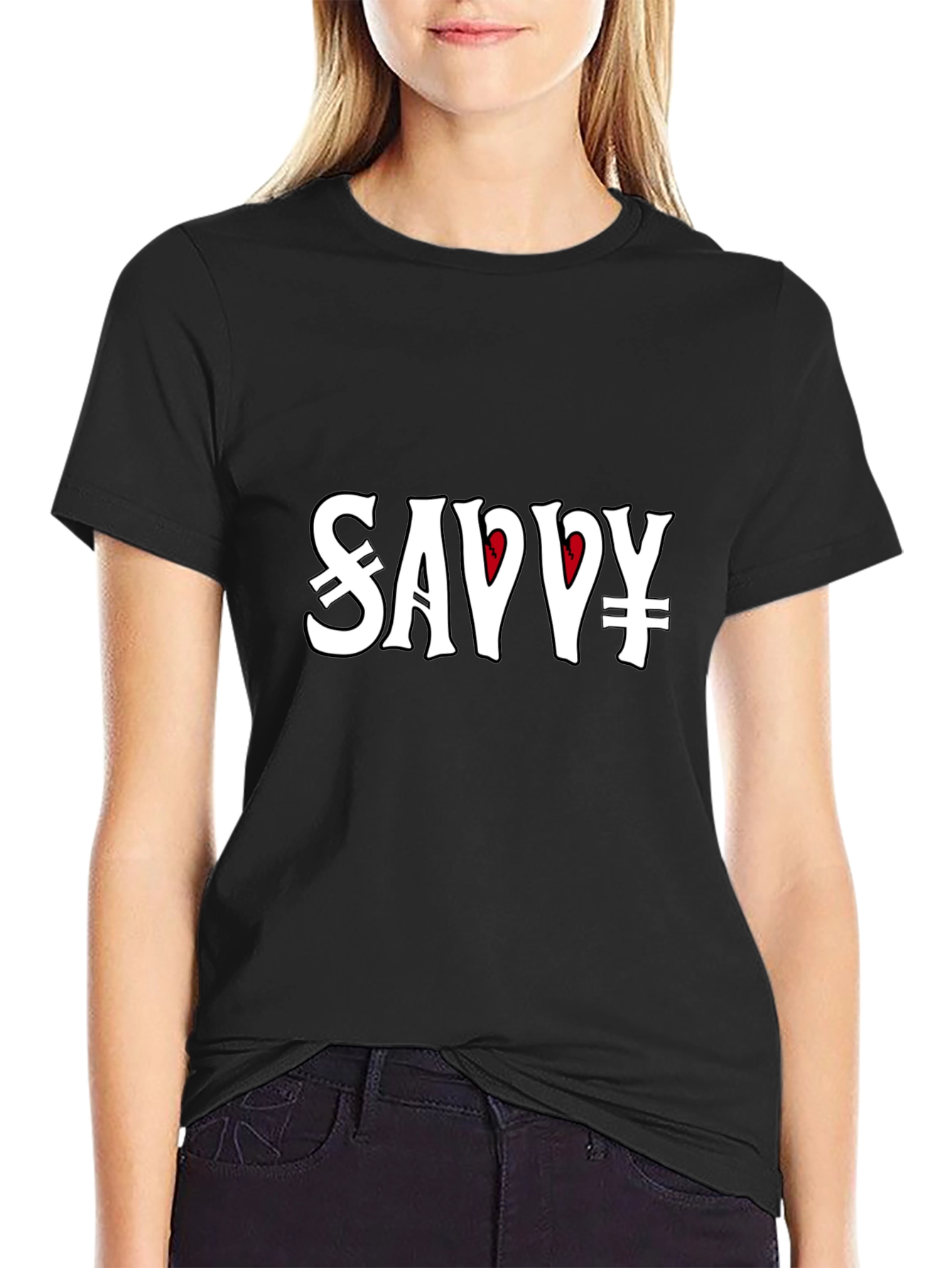 Savvy Graphic Tee - Black Crew Neck T-Shirt