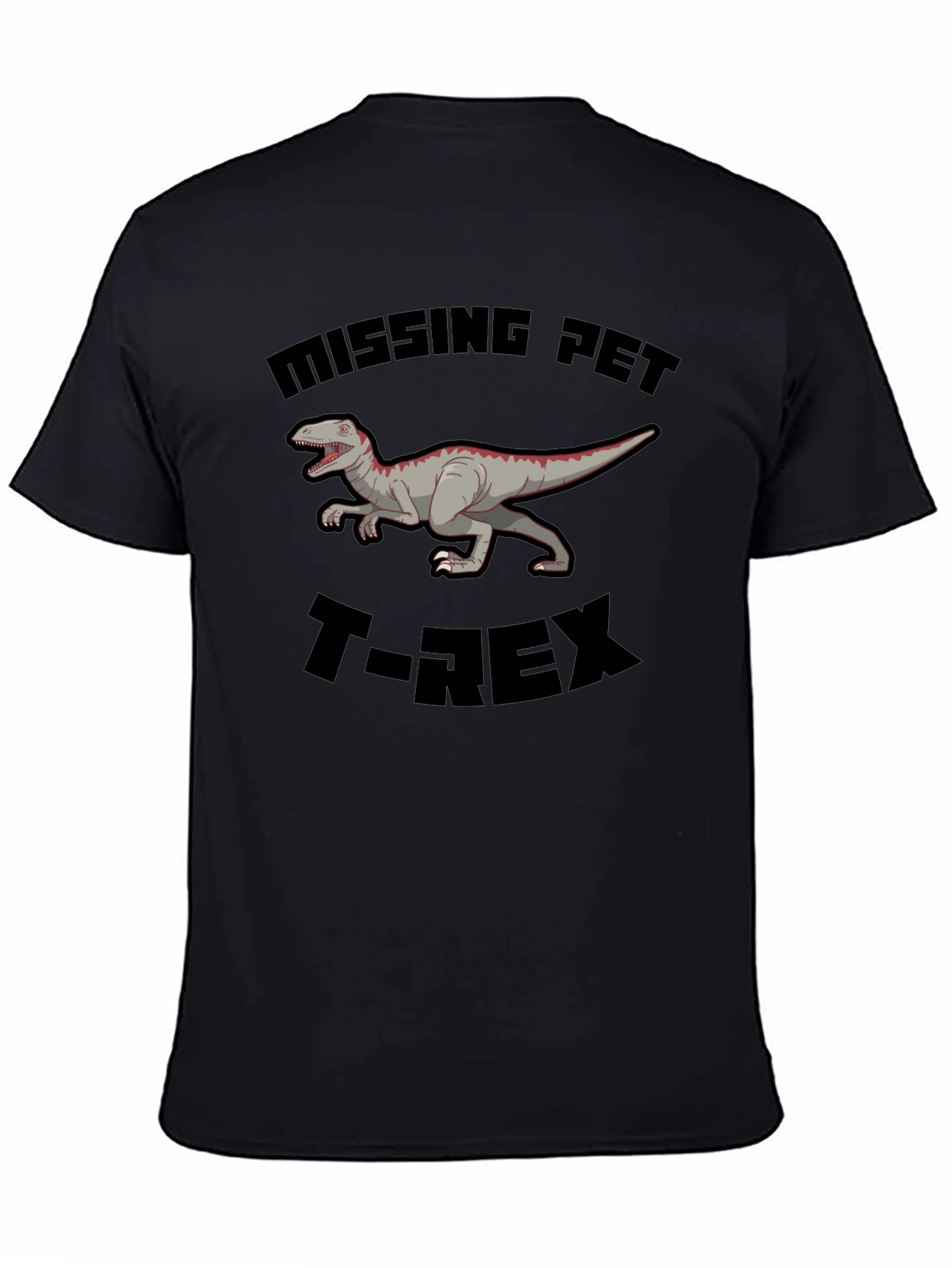 Missing Pet T-Rex Graphic Tee - Black Dinosaur Shirt
