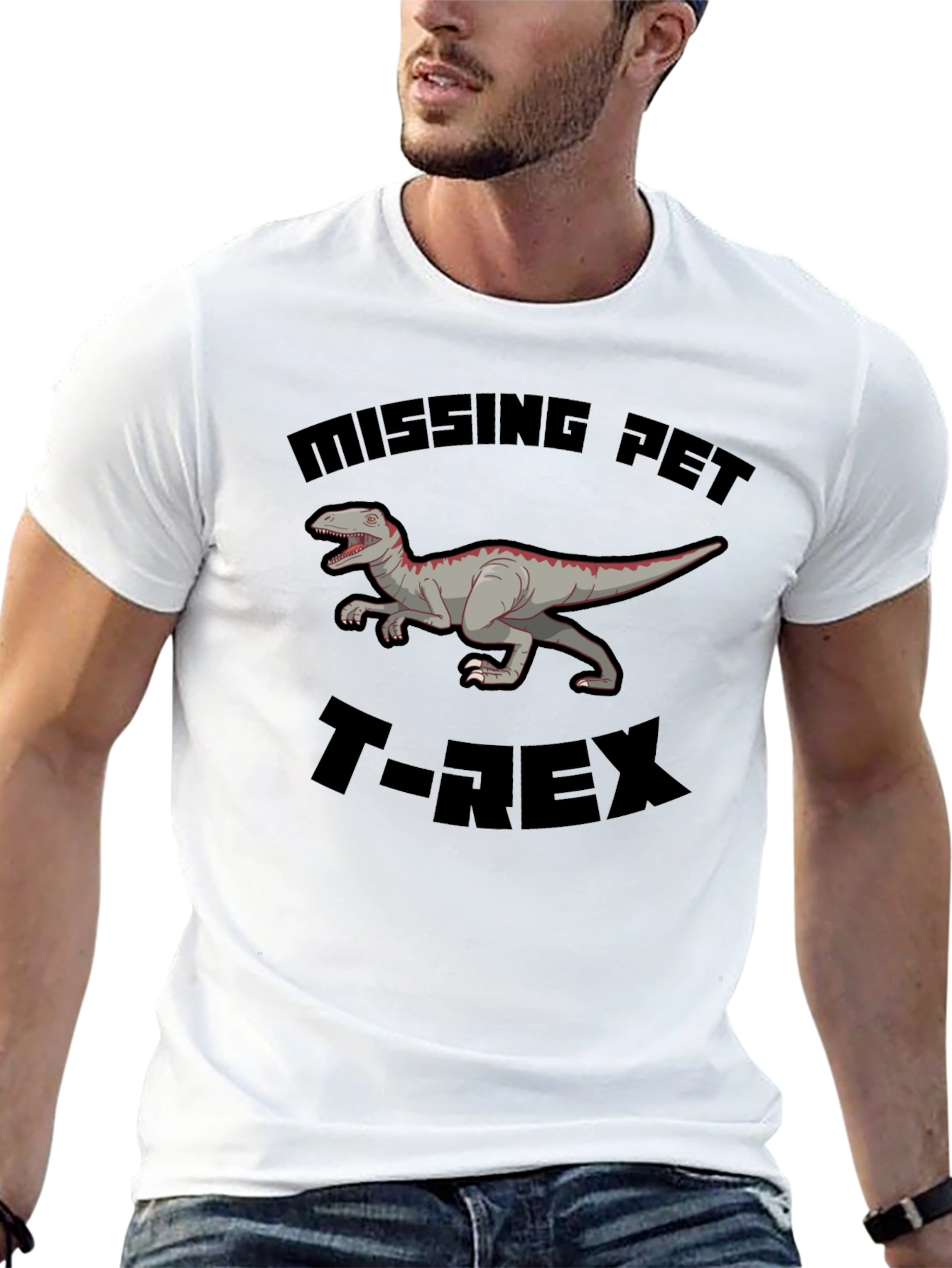 Missing Pet T-Rex Graphic Tee - Black Dinosaur Shirt
