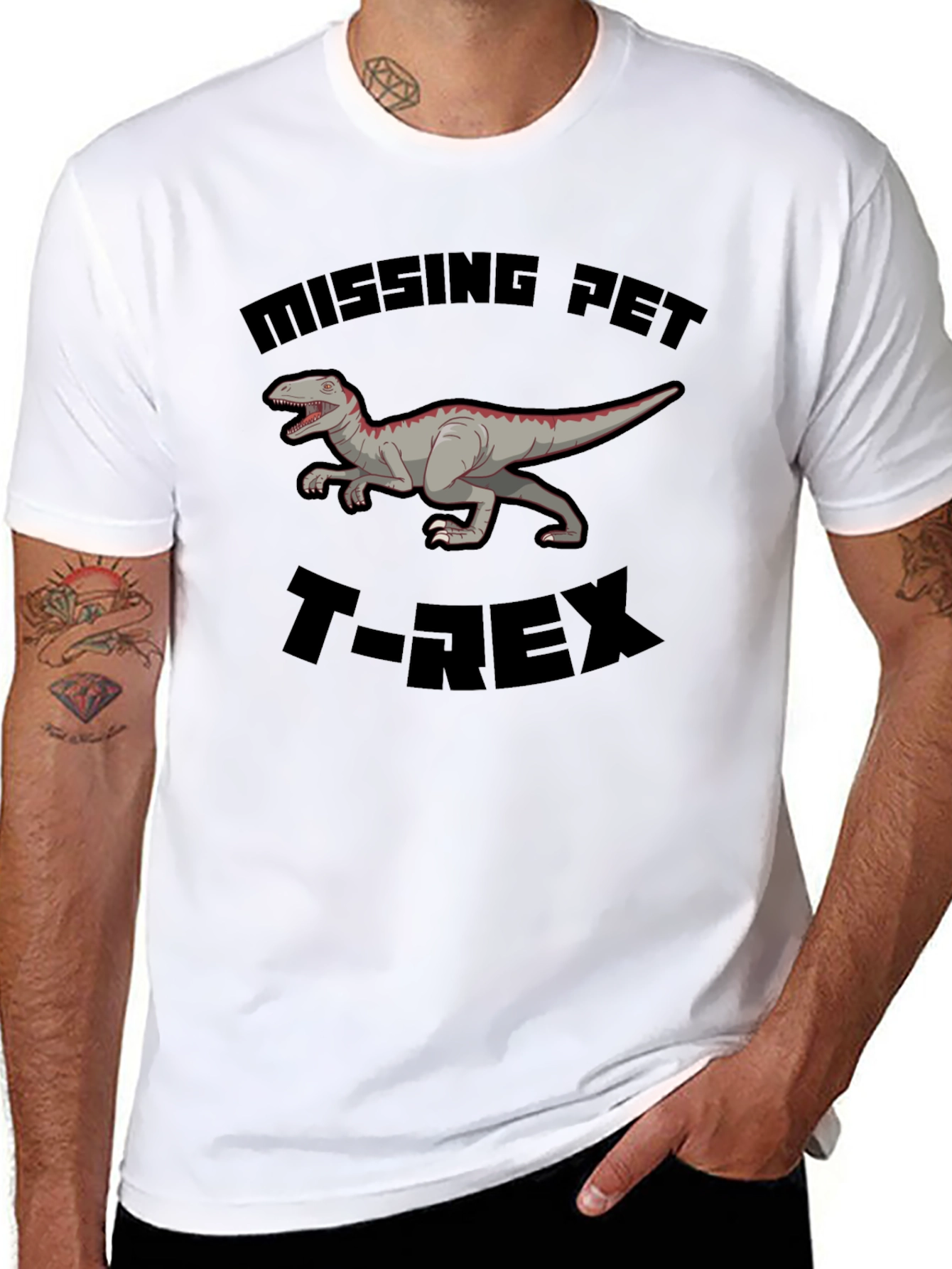 Missing Pet T-Rex Graphic Tee - Black Dinosaur Shirt