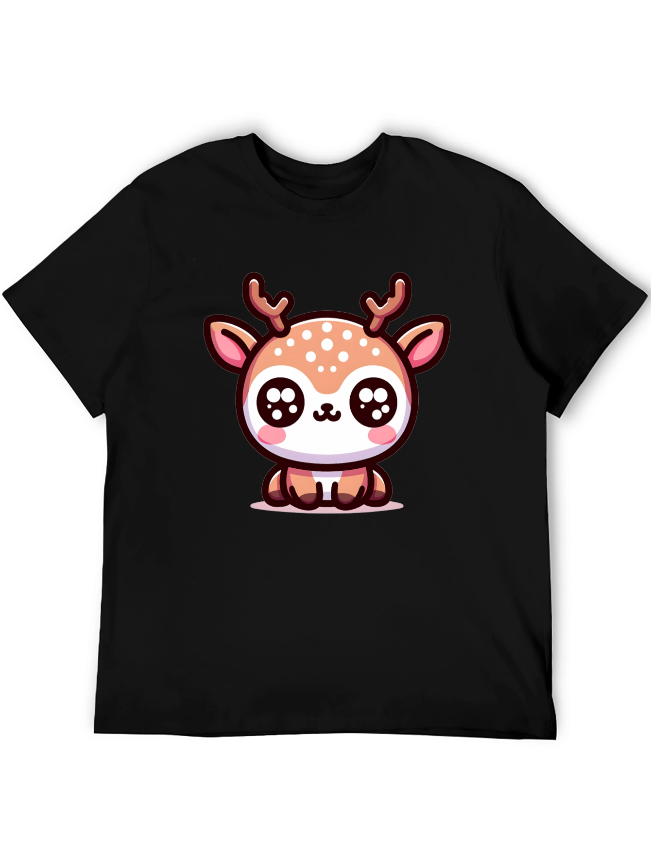 Cute Deer Graphic Tee - Black Cotton Blend