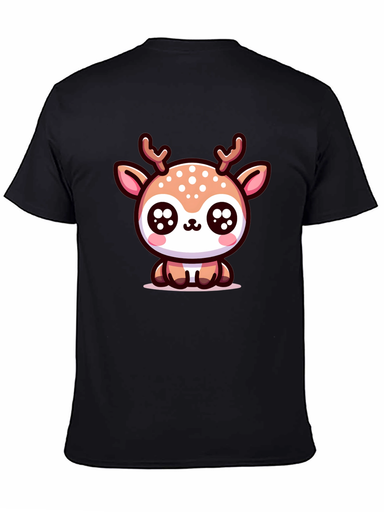Cute Deer Graphic Tee - Black Cotton Blend