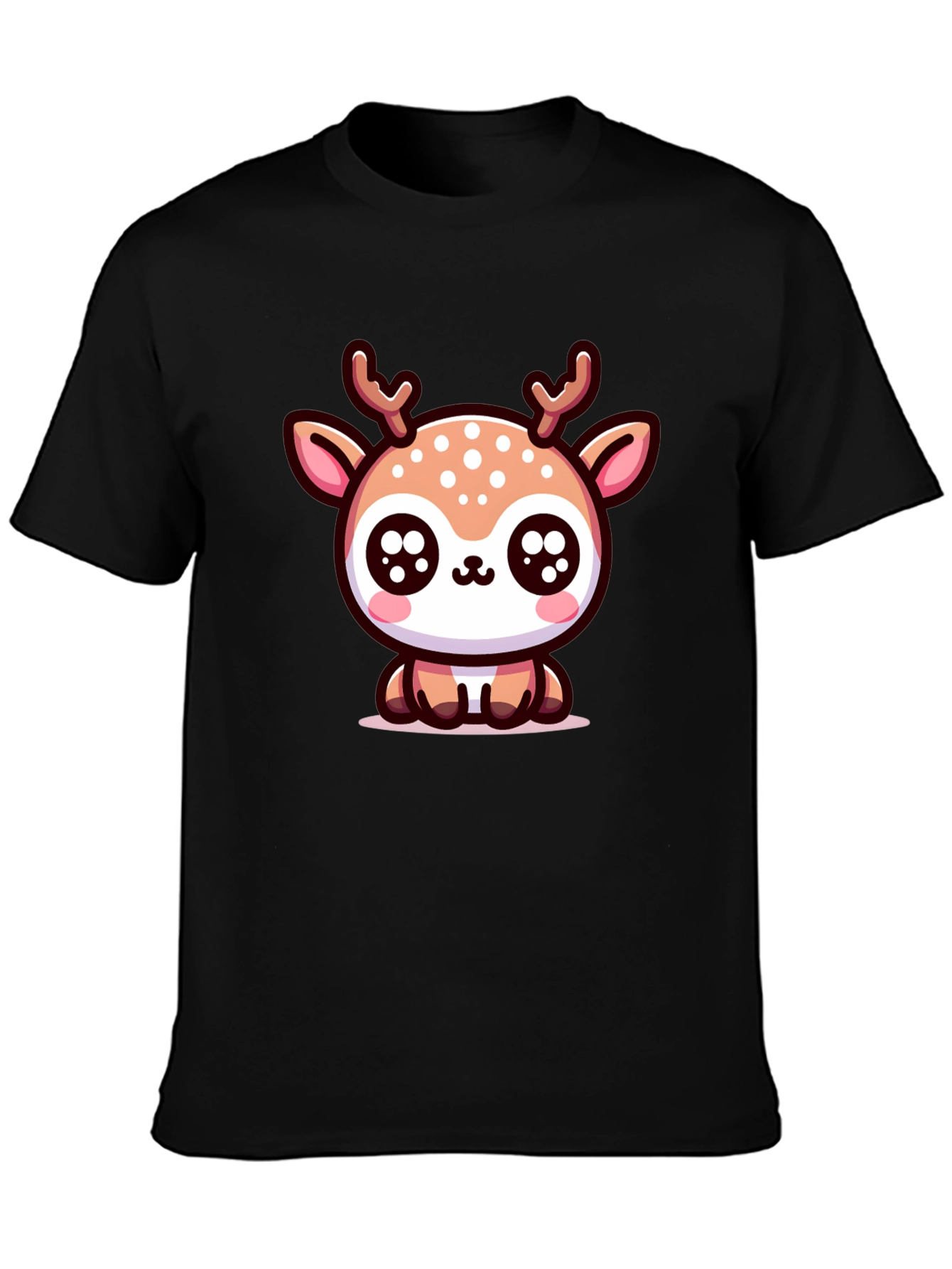 Cute Deer Graphic Tee - Black Cotton Blend